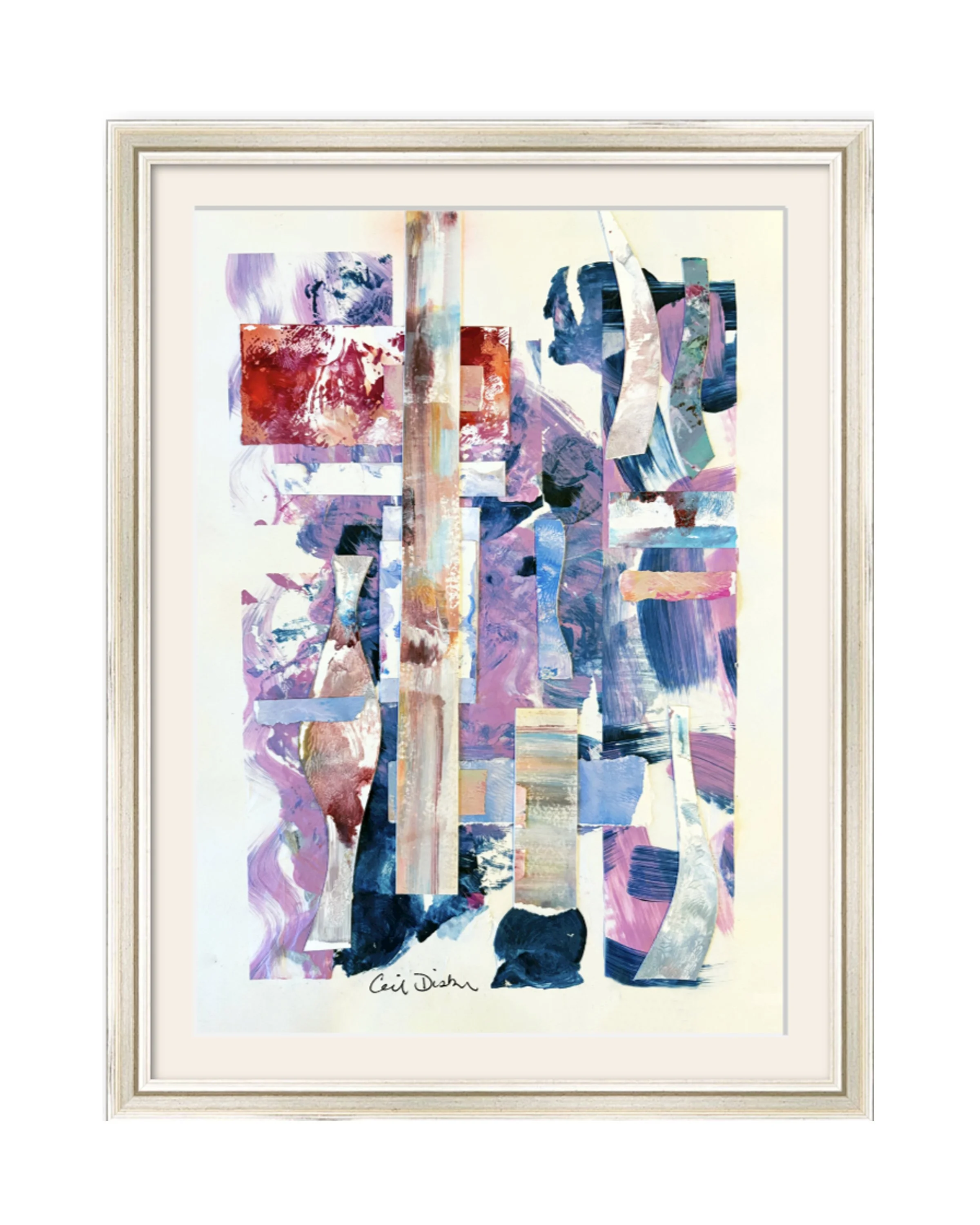 Blue Moon. 10x14 collage print, matted & framed. Ceil Diskin-2025.