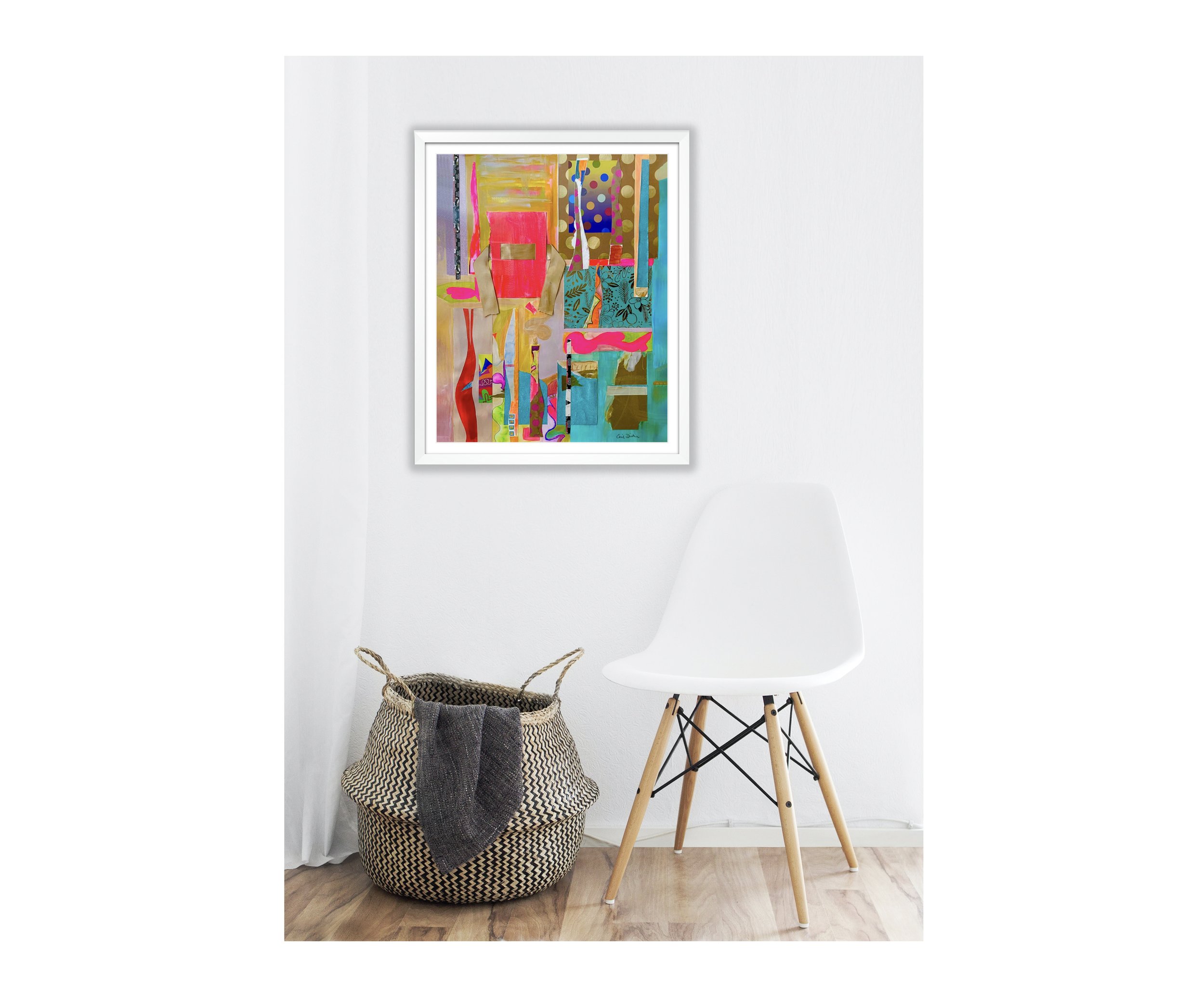 Daisy & Billy, white frame with white chair, by Ceil Diskin