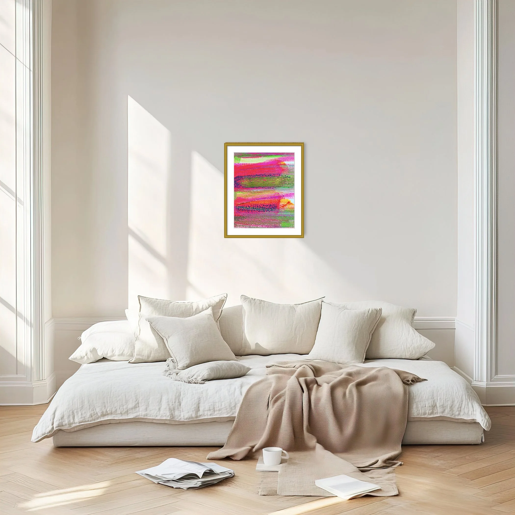 Marching Across 8x10 painting print, matted & framed, in scene. Ceil Diskin-2024.