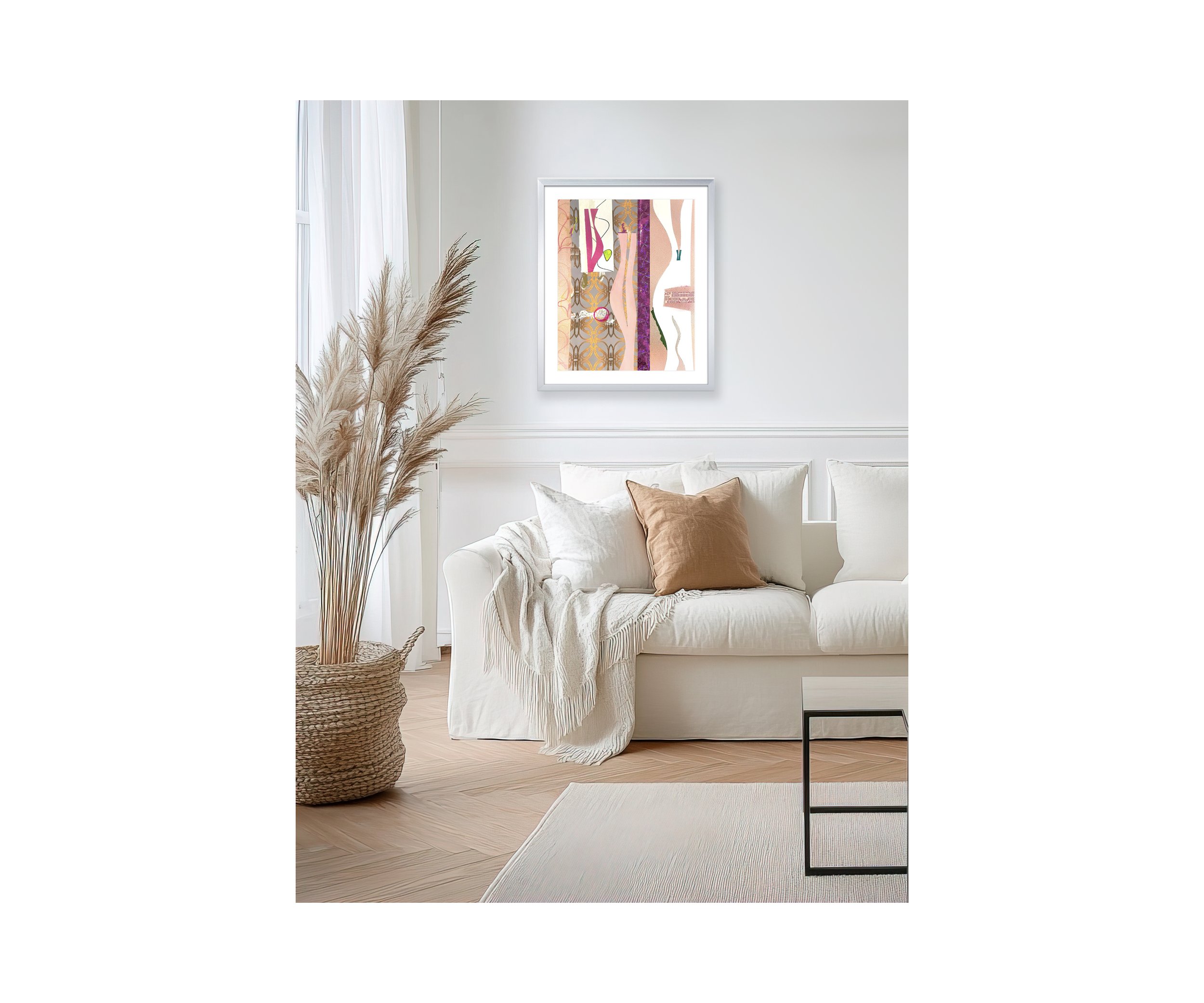 Slouching, silver frame in scene