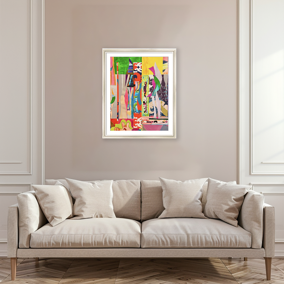 Kiss Me. 11x14 collage print, matted & framed, in scene. Ceil Diskin-2021.