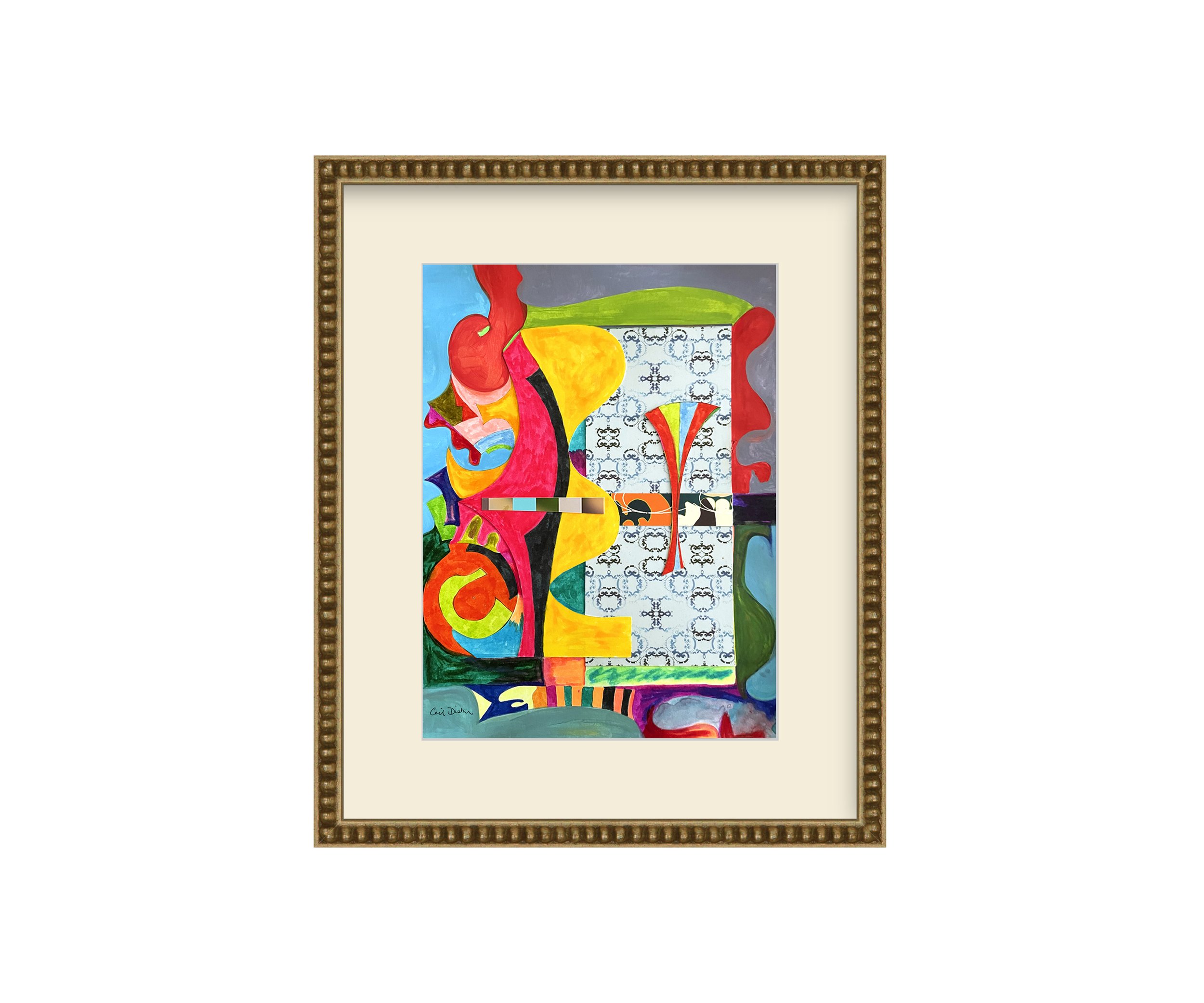 Something With An M, gold bead frame, by Ceil Diskin