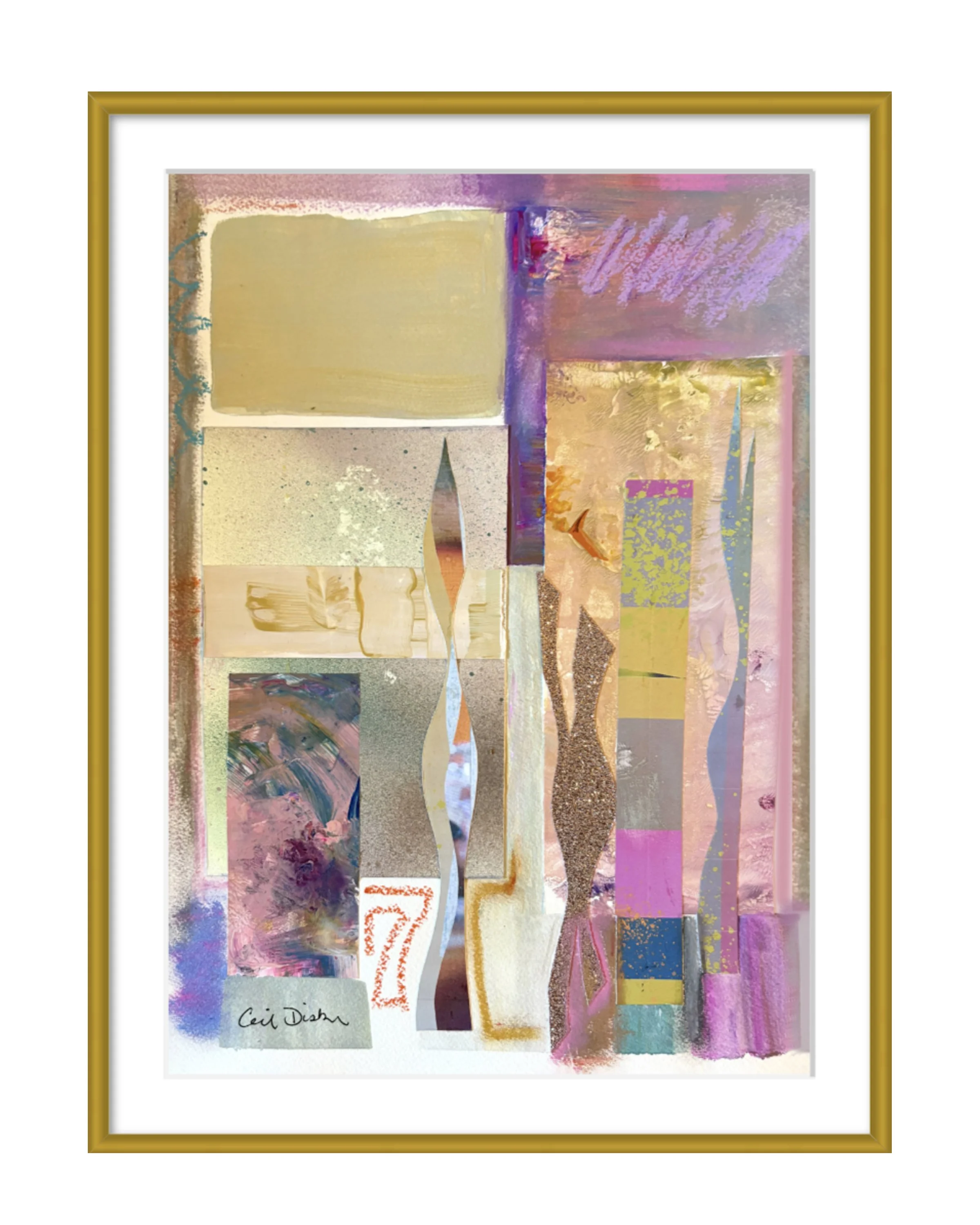 L’Ingenue. 10x14 collage print, matted & framed. Ceil Diskin-2025.