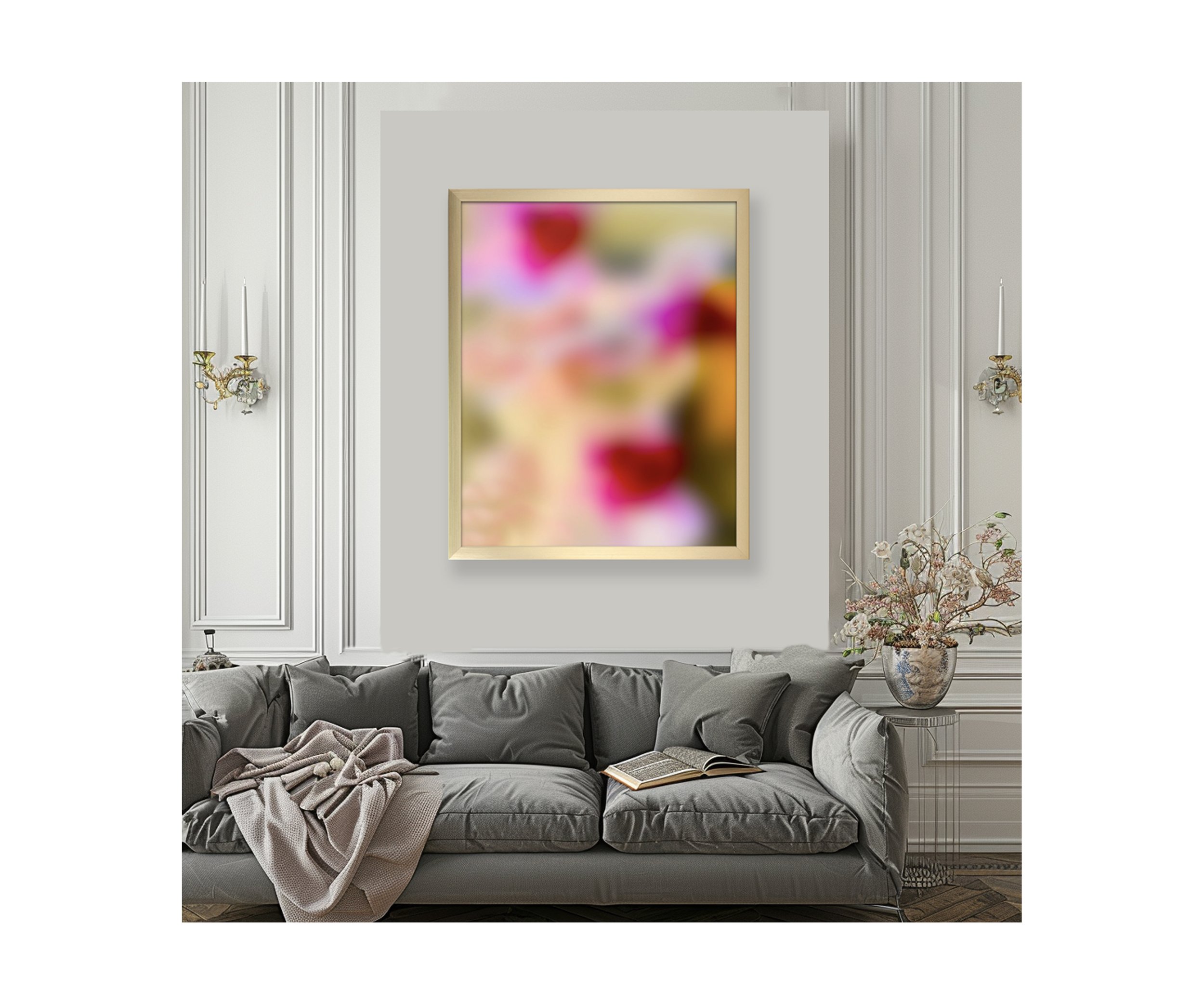 NOW-1, in elegant grey living room, by Ceil Diskin