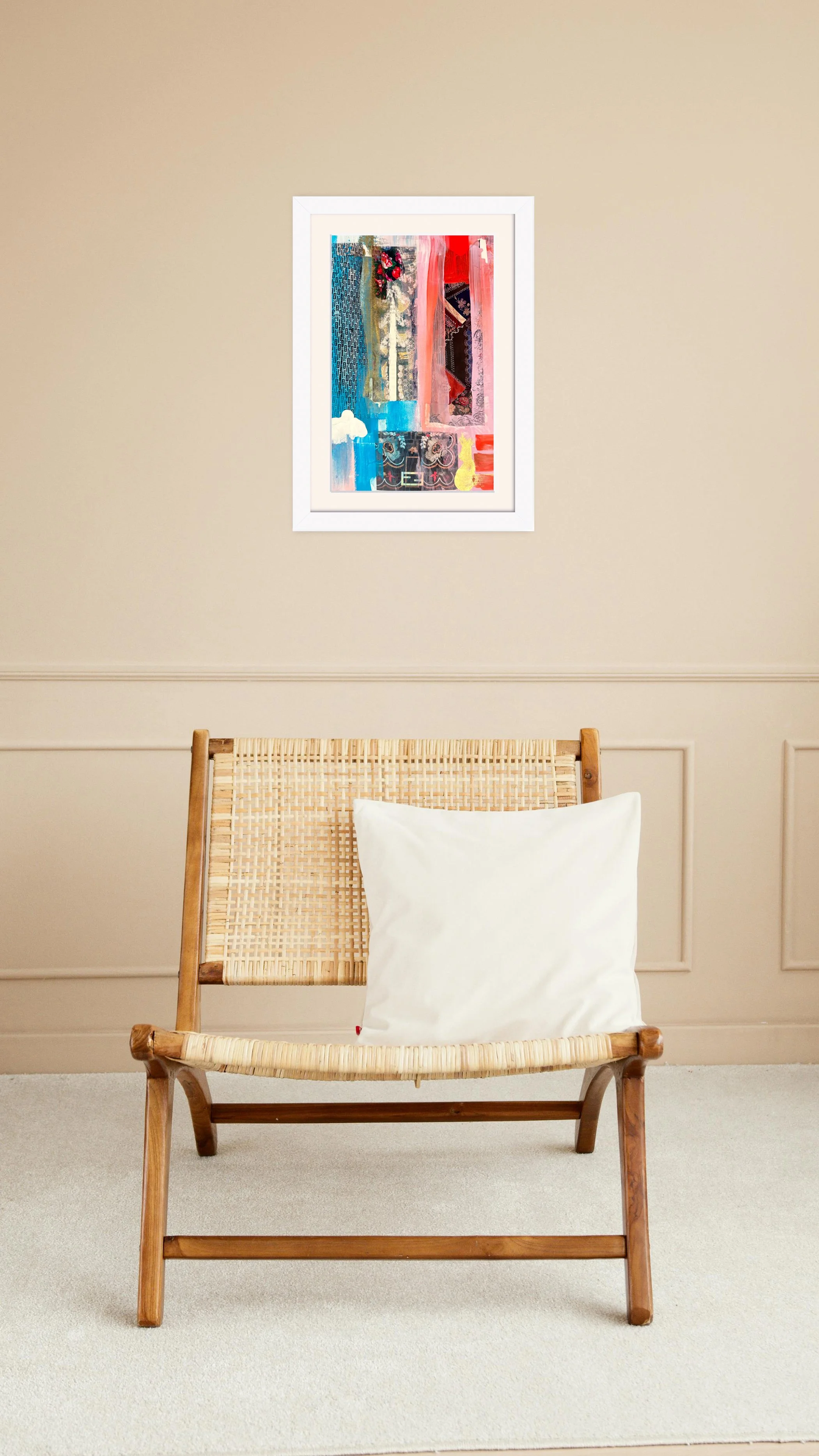 Pretty. 7x11 collage print, matted & framed in scene. Ceil Diskin-2025.