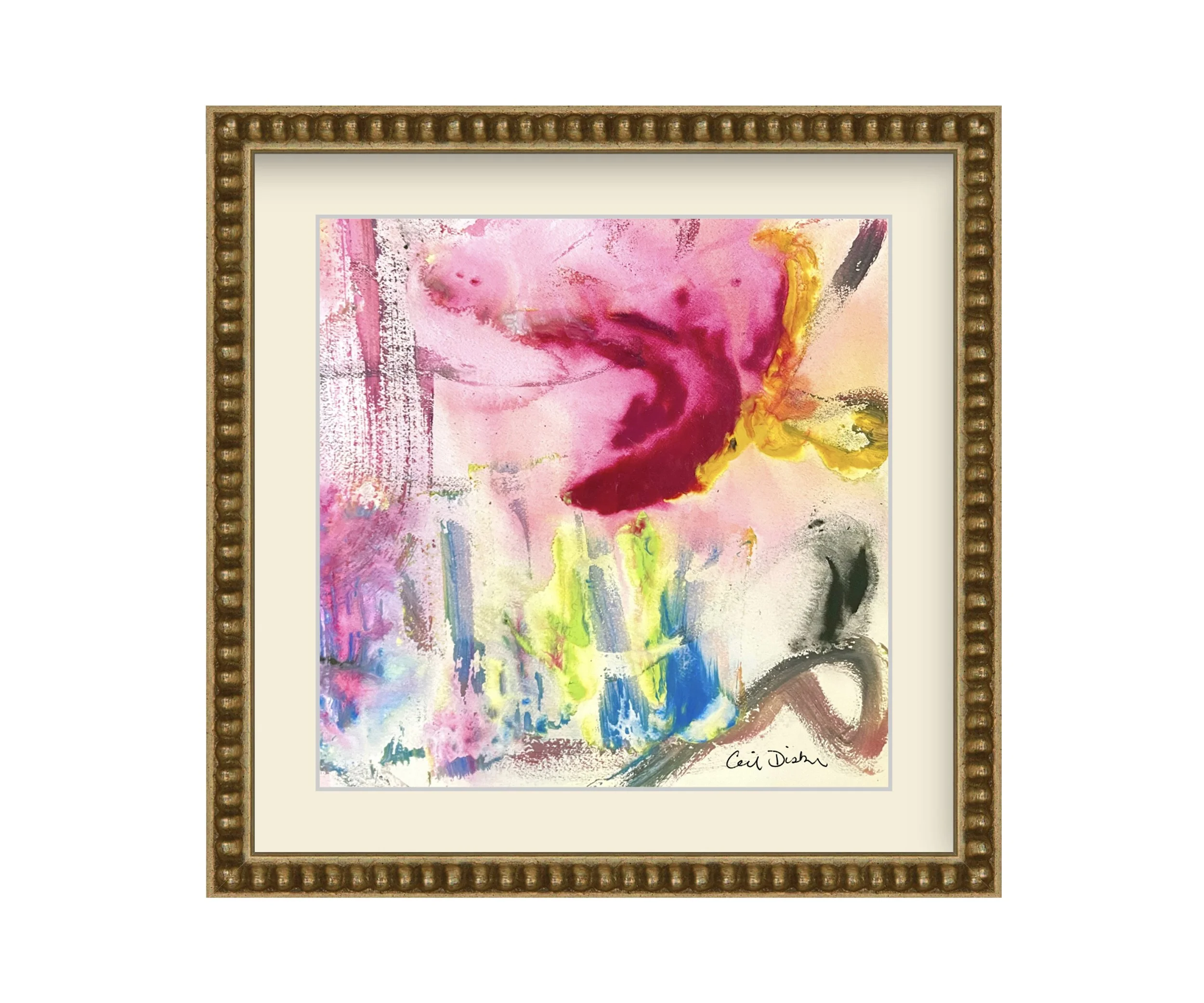 Hooked, gold bead frame