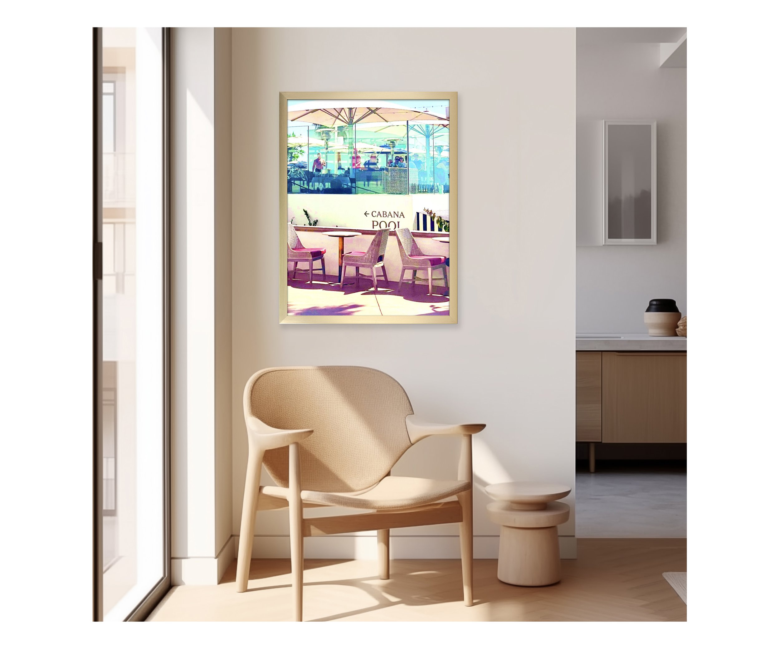 Cabana-Pool, with beige chair, by Ceil Diskin