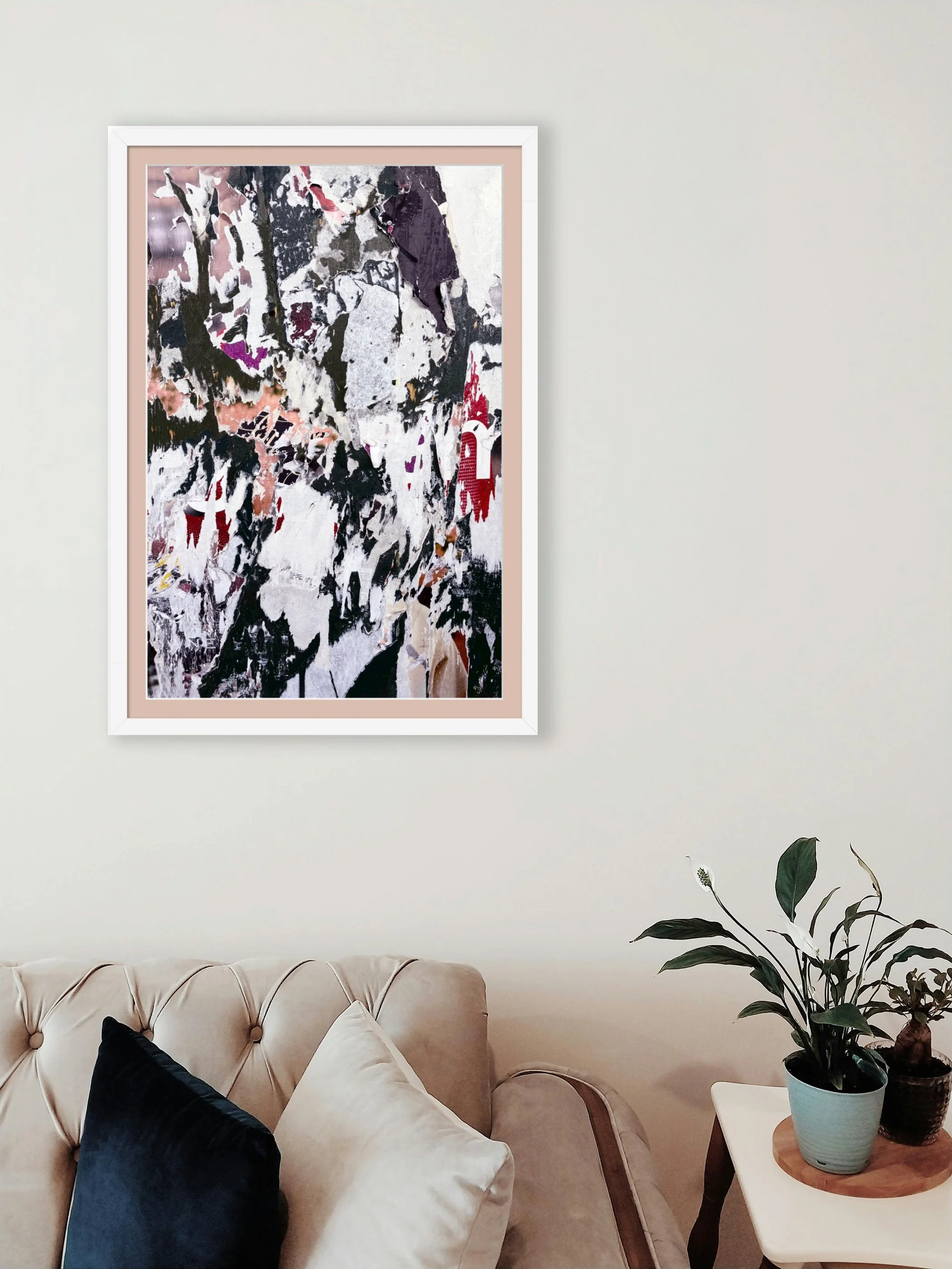 Stripped Off 16x24 digital photo collage, matted & framed in scene.