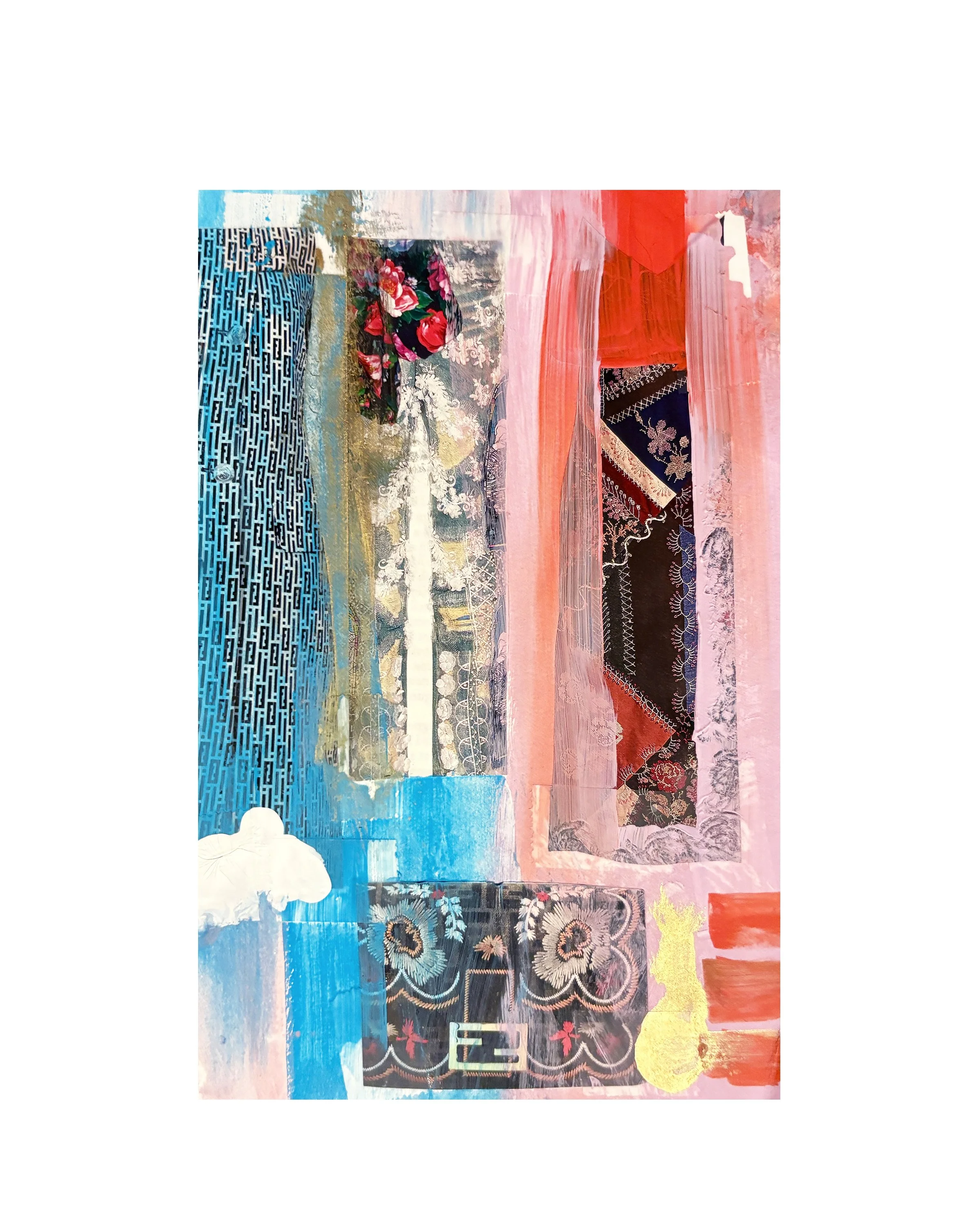 Pretty. 7x11 collage-painting on paper. Ceil Diskin-2025.