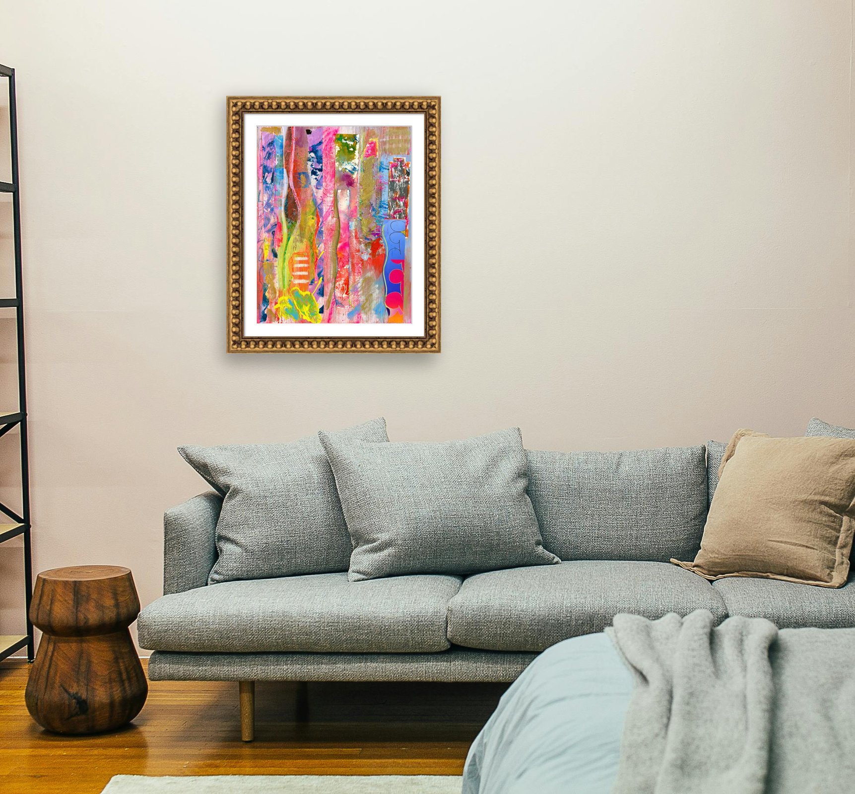 AfterParty, hanging over sofa, by Ceil Diskin