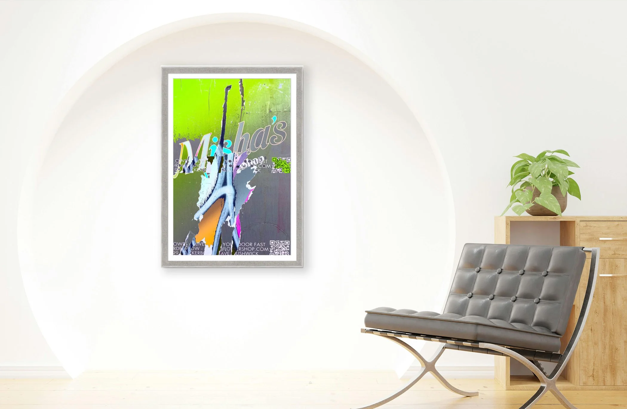 Mishas 16x24 digital photo collage, matted & framed in scene.