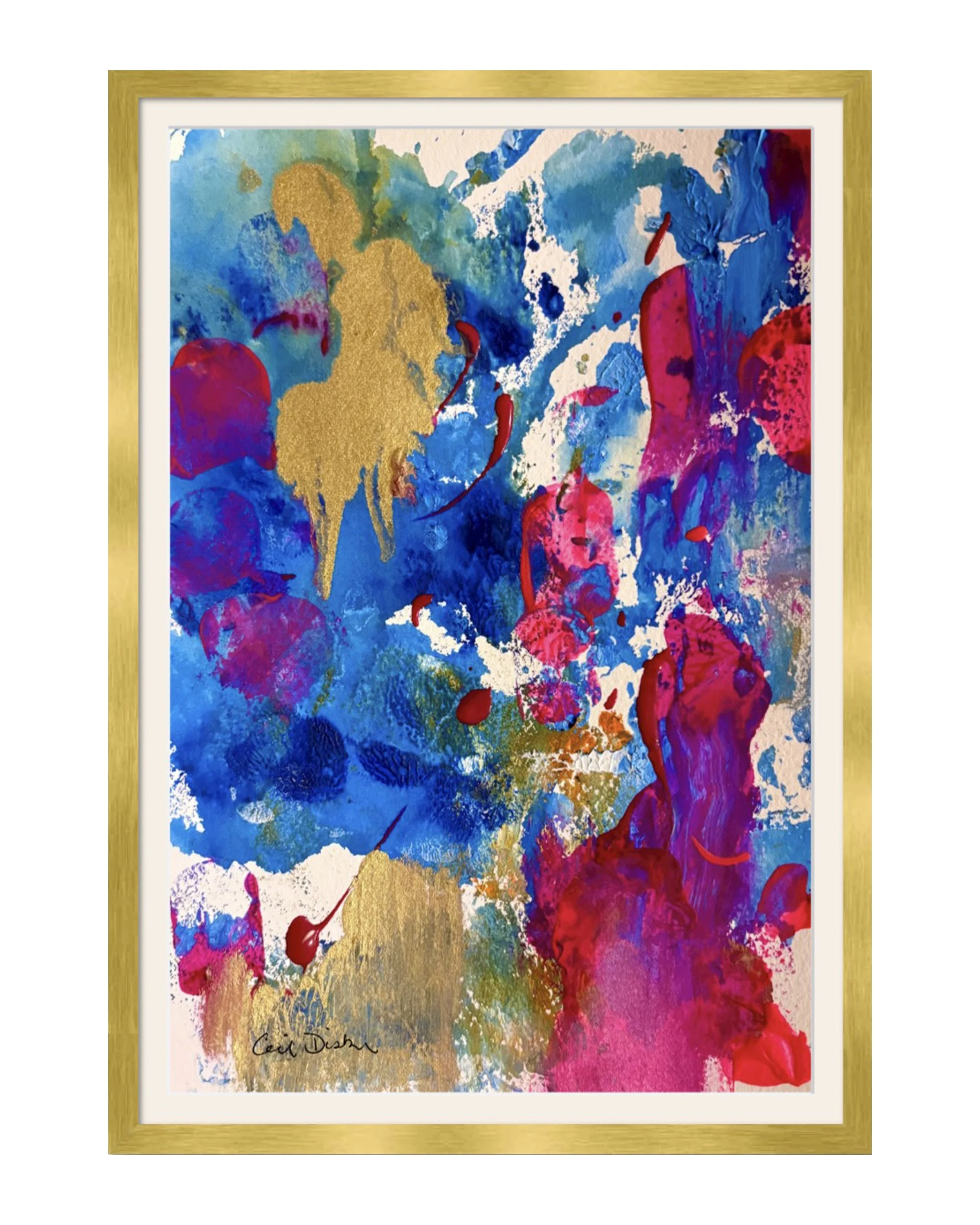 Pop.16”x24” painting print, matted & framed. Ceil Diskin, 2025.