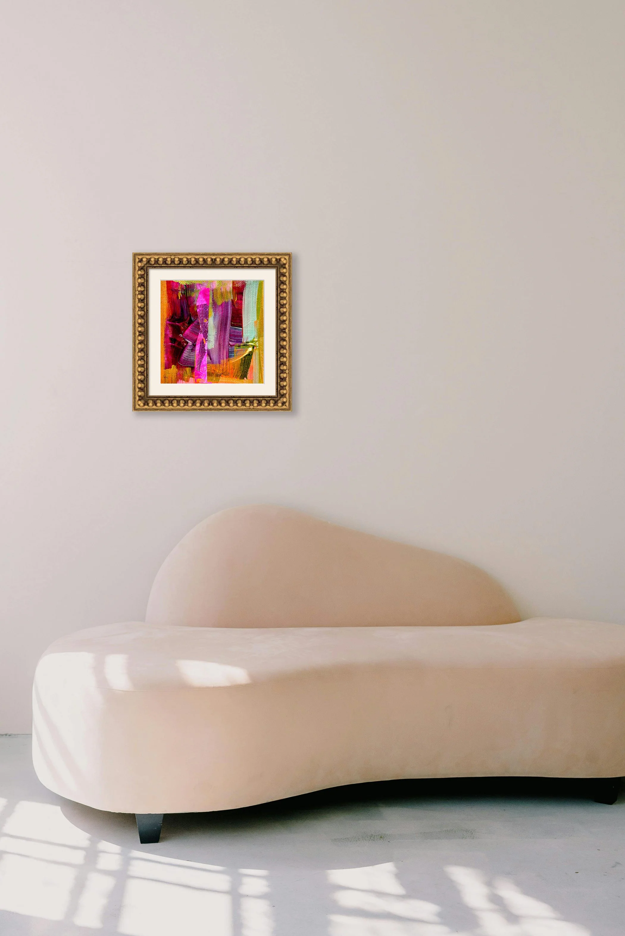 Through & Through-I Feel Love Series, gold frame over white sofa, by Ceil Diskin