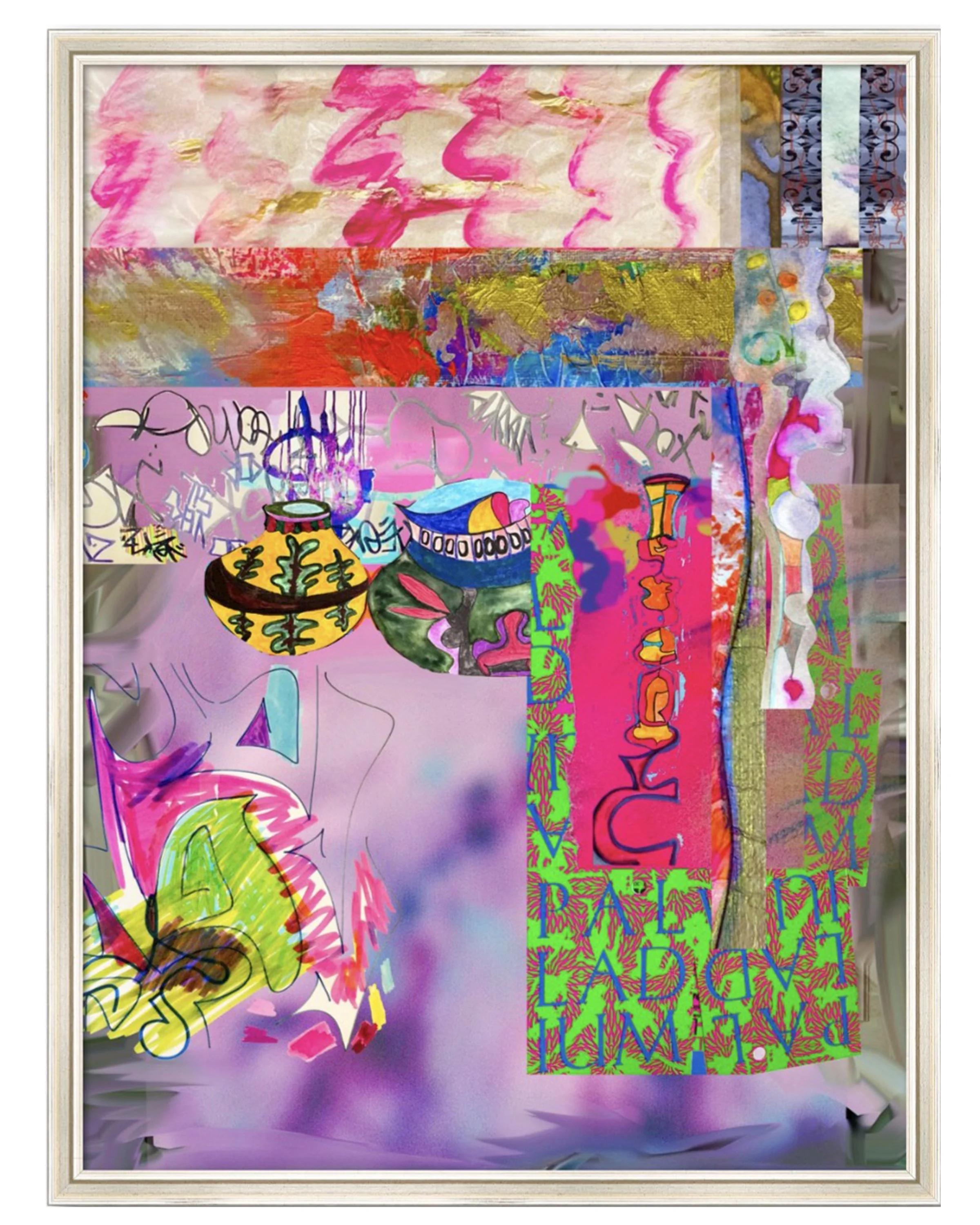 10th Ave. 18’x24” digital collage print matted & framed. Ceil Diskin, 2026.