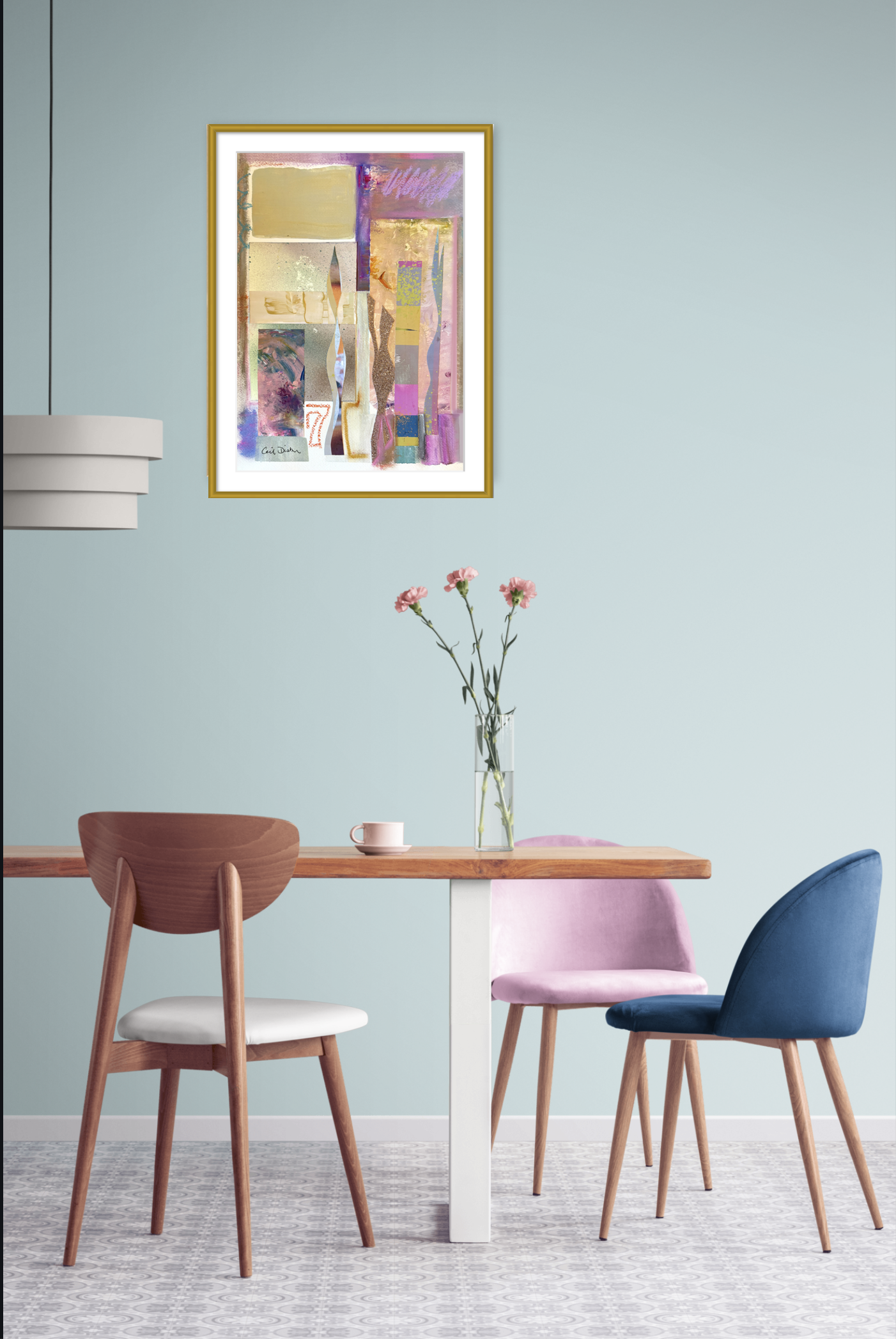 L’Ingenue. 10x14 collage print, matted & framed, in scene. Ceil Diskin-2025.