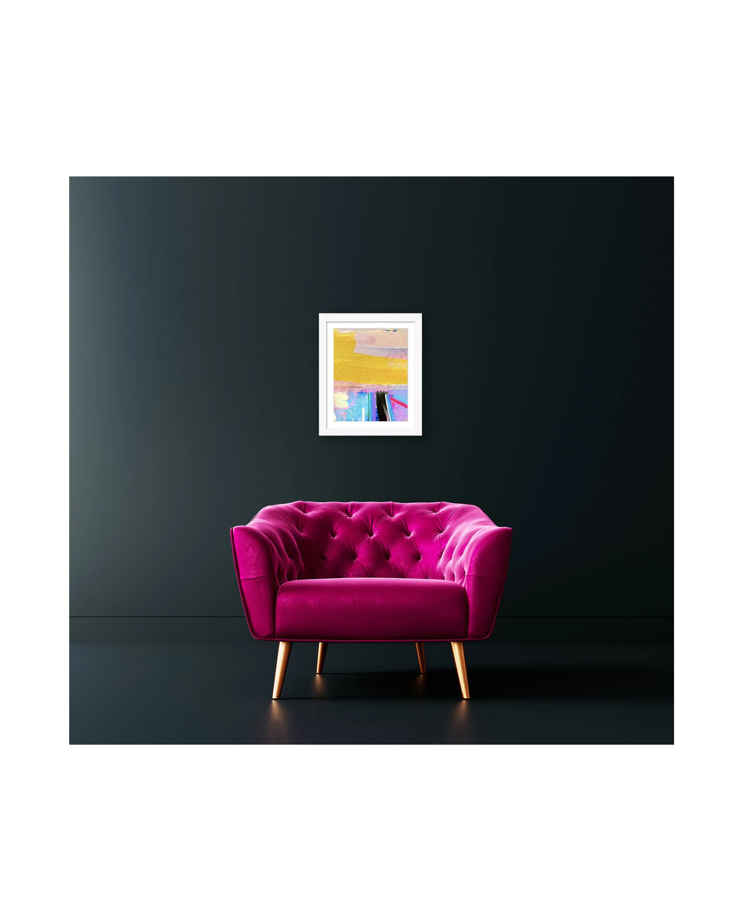 Sunny. 8x10 digital pattern print, matted & framed, in scene. Ceil Diskin-2025.