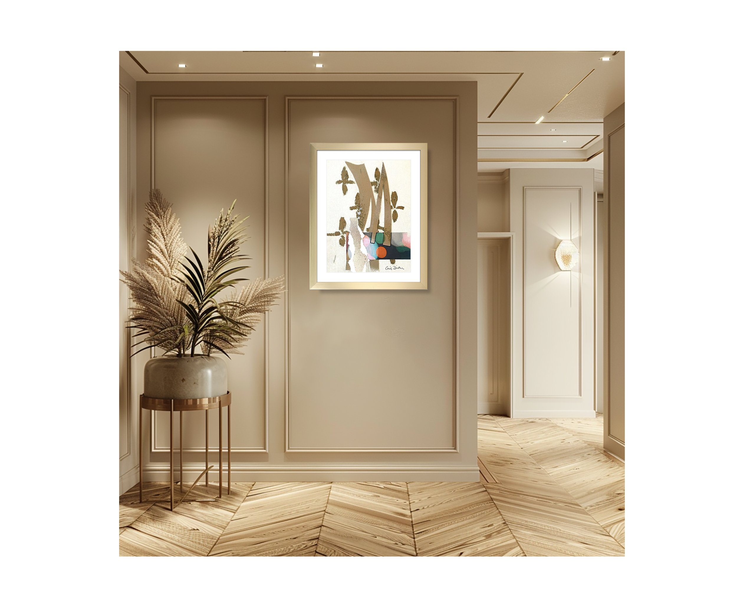 King of Swords-cropped, hanging in beige foyer, by Ceil Diskin