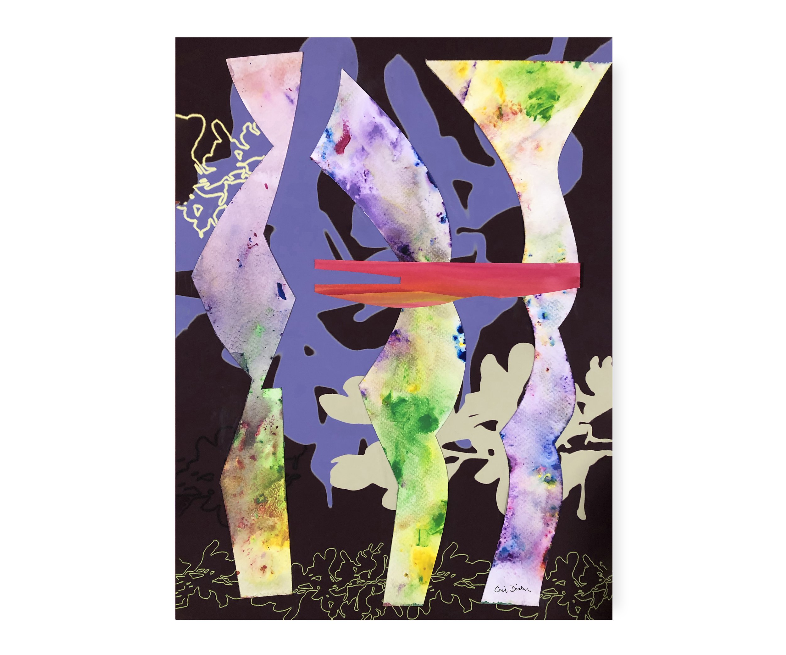 HULA, collage print, by Ceil Diskin