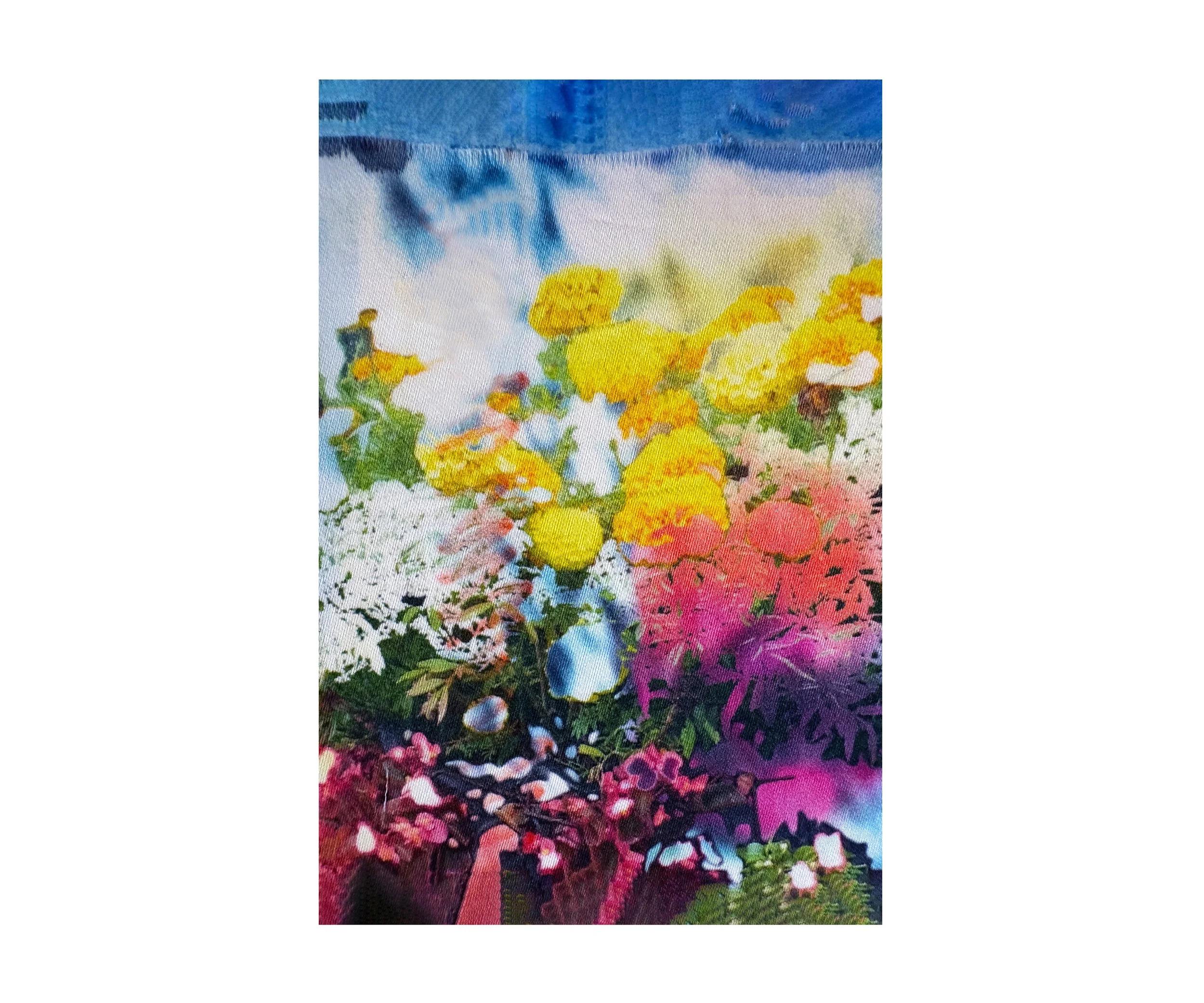 Flower Garden on Denim, digital collage, by Ceil Diskin