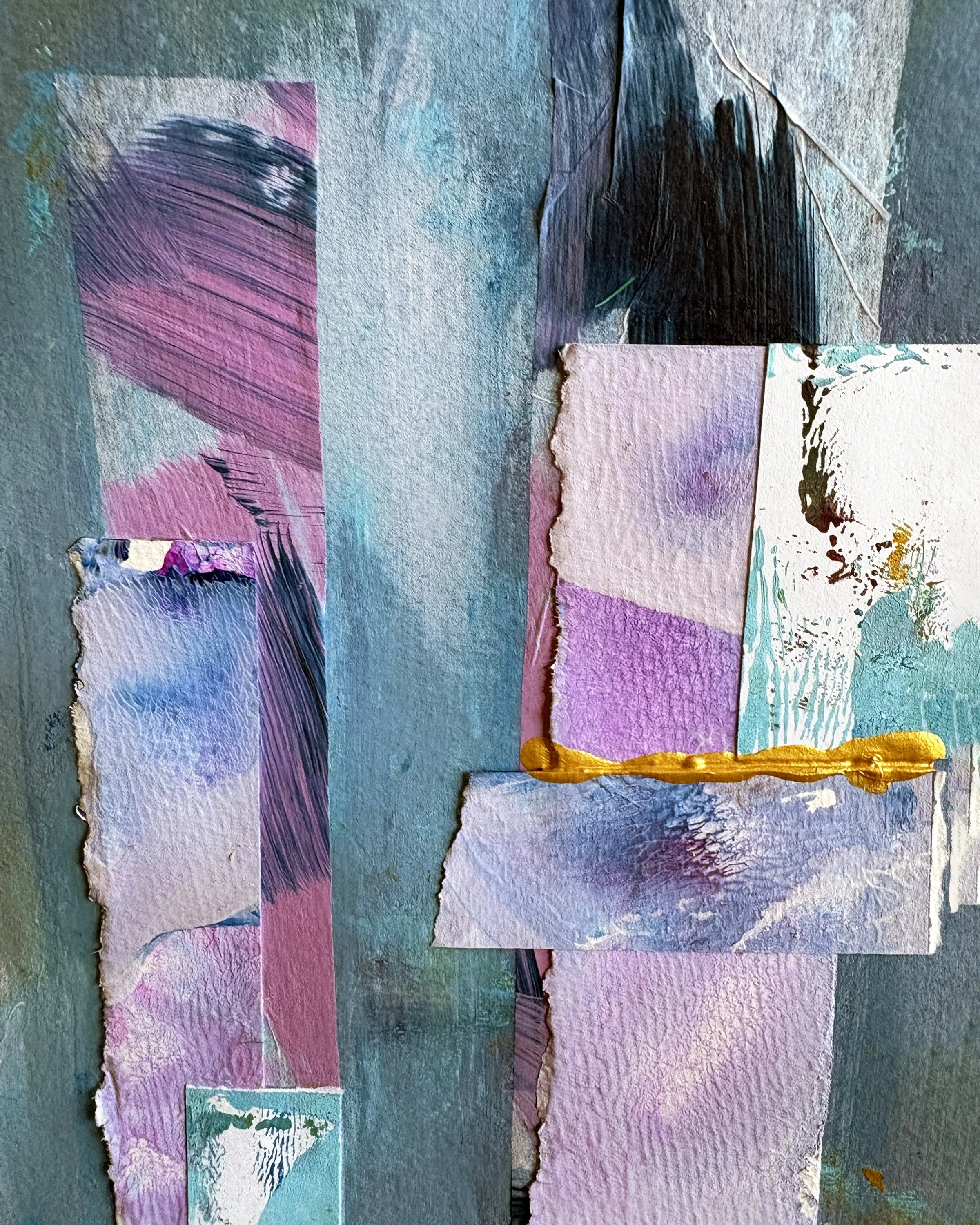 Golden Stretch of a Day, mixed media collage-detail, by Ceil Diskin