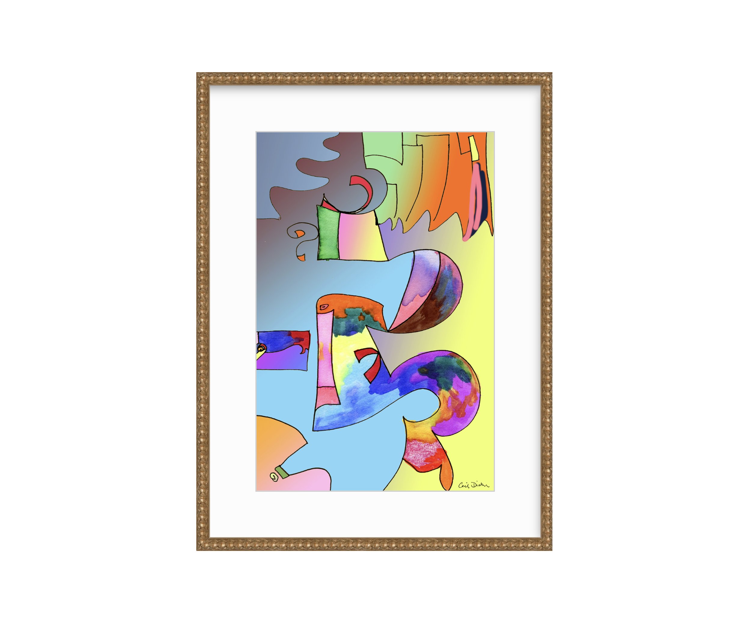 What?!, gold frame, by Ceil Diskin