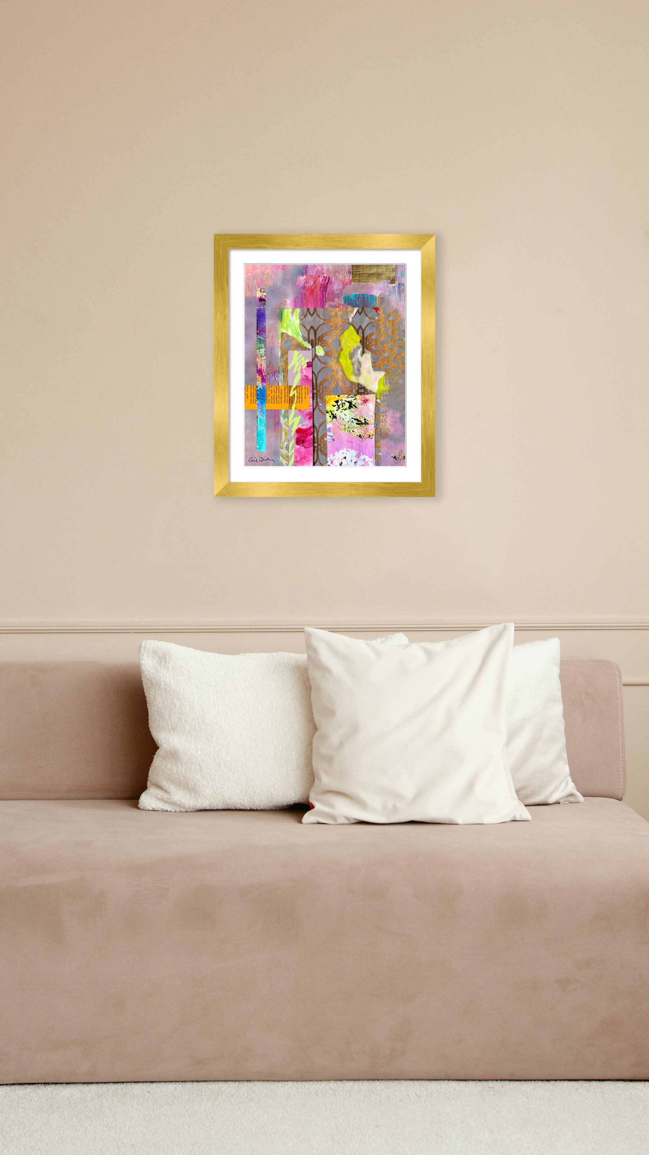 I Mean—You Could 8x10 cropped detail from mixed media collage, matted & framed in scene