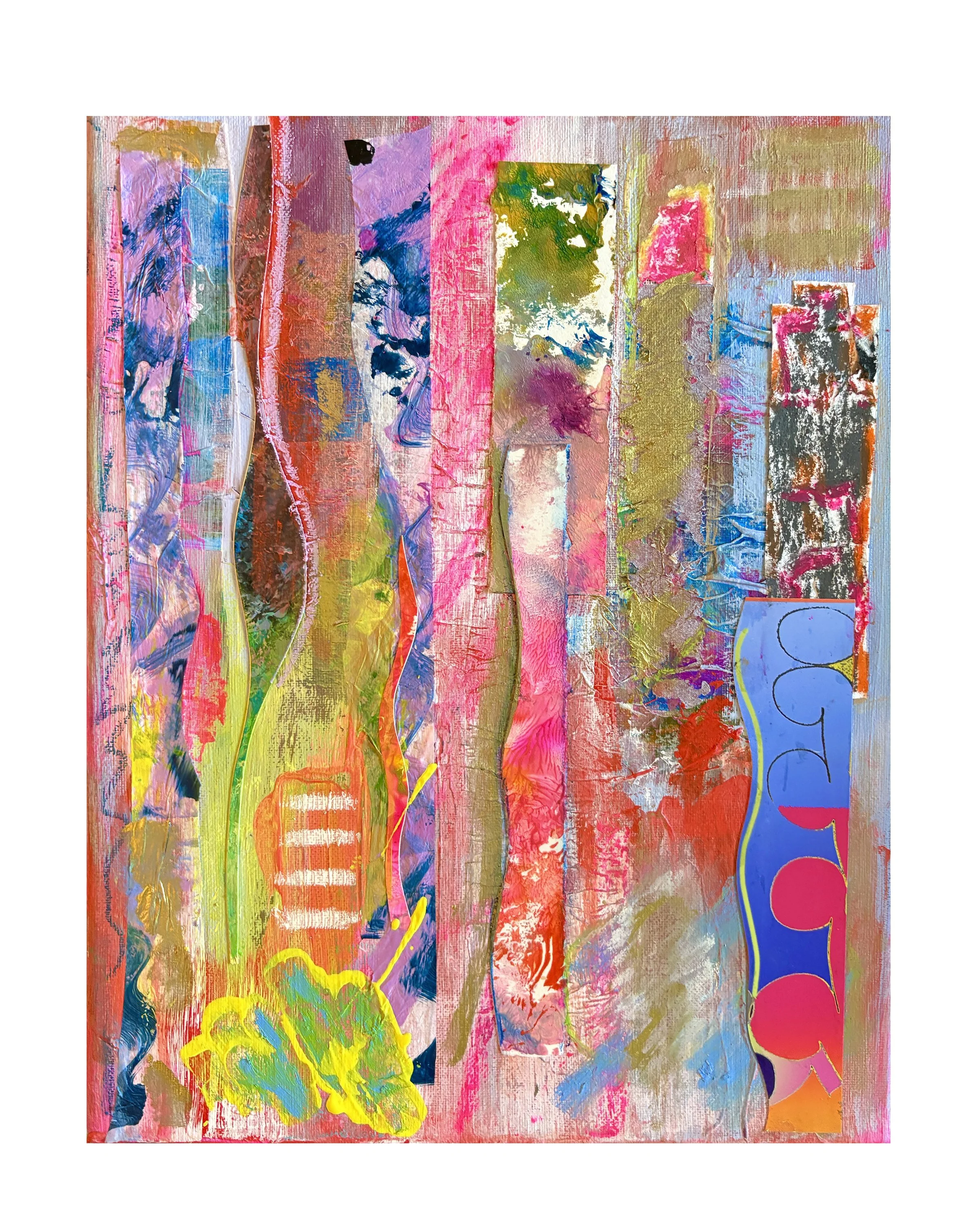 AfterParty. 11x14 mixed media collage on canvas. Ceil Diskin-2025.