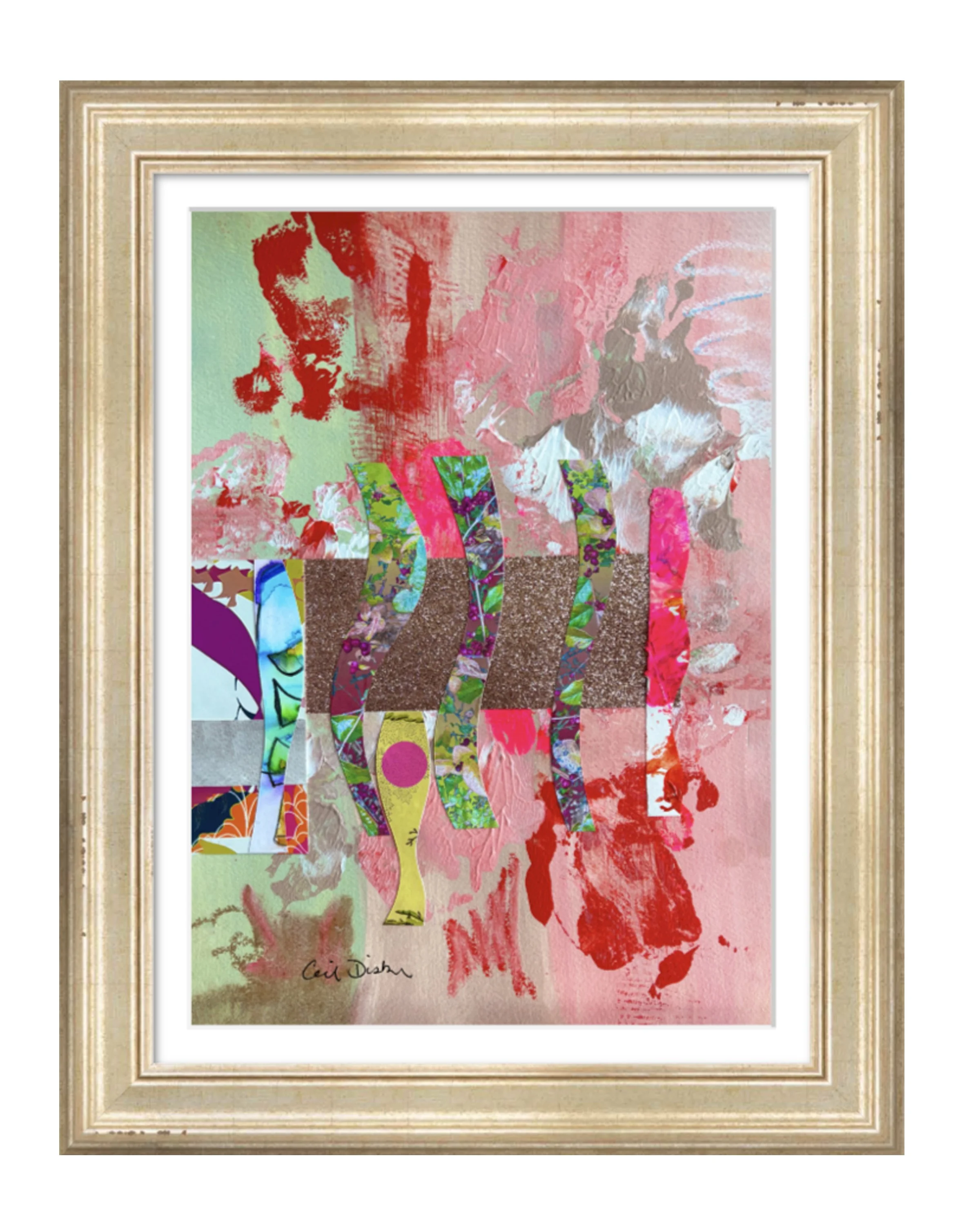 Joy, Sometimes. 10x14 collage print, matted & framed. Ceil Diskin-2025.