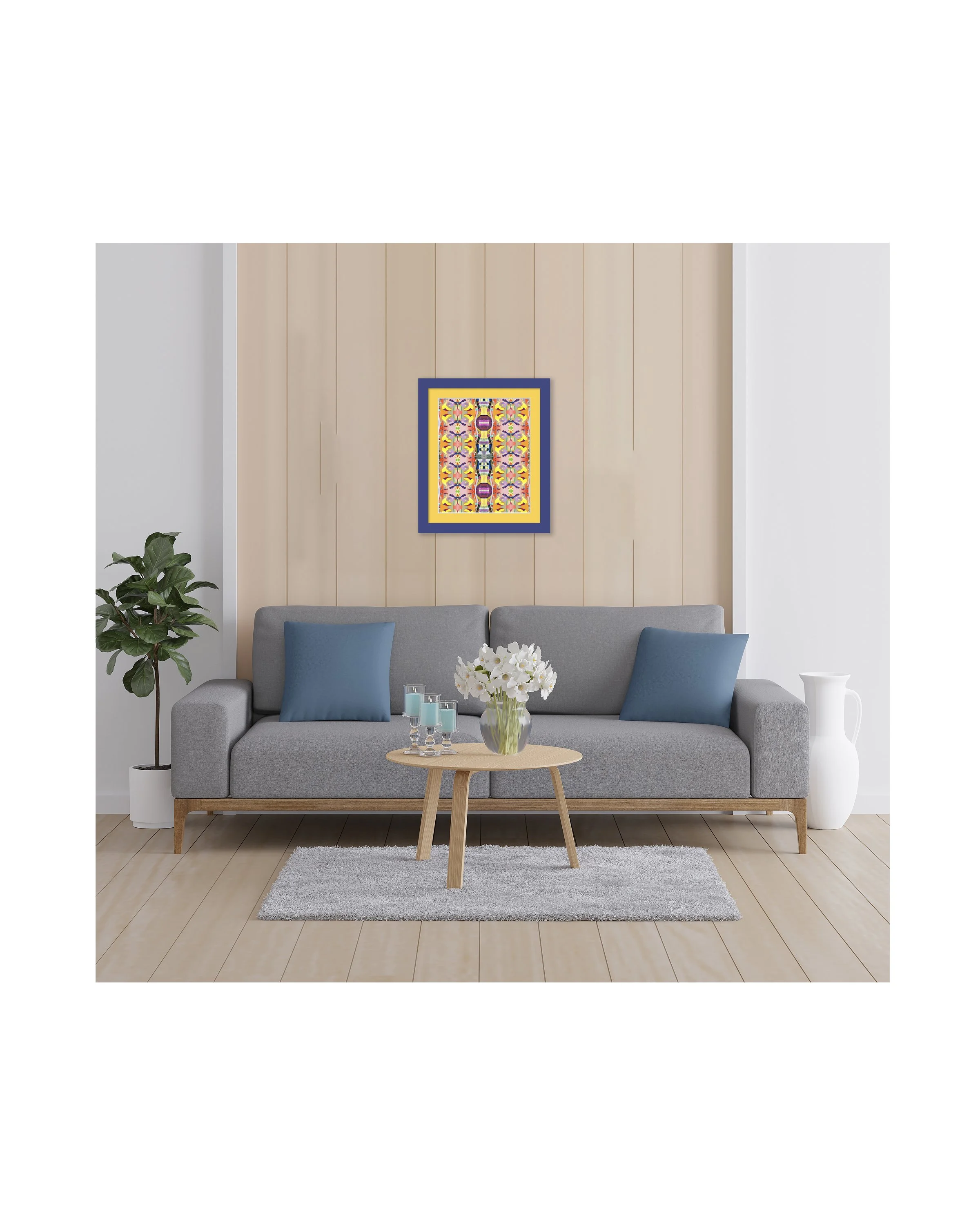 Banana-Fête. 8x10 digital pattern print, matted & framed, in scene. Ceil Diskin-2025.