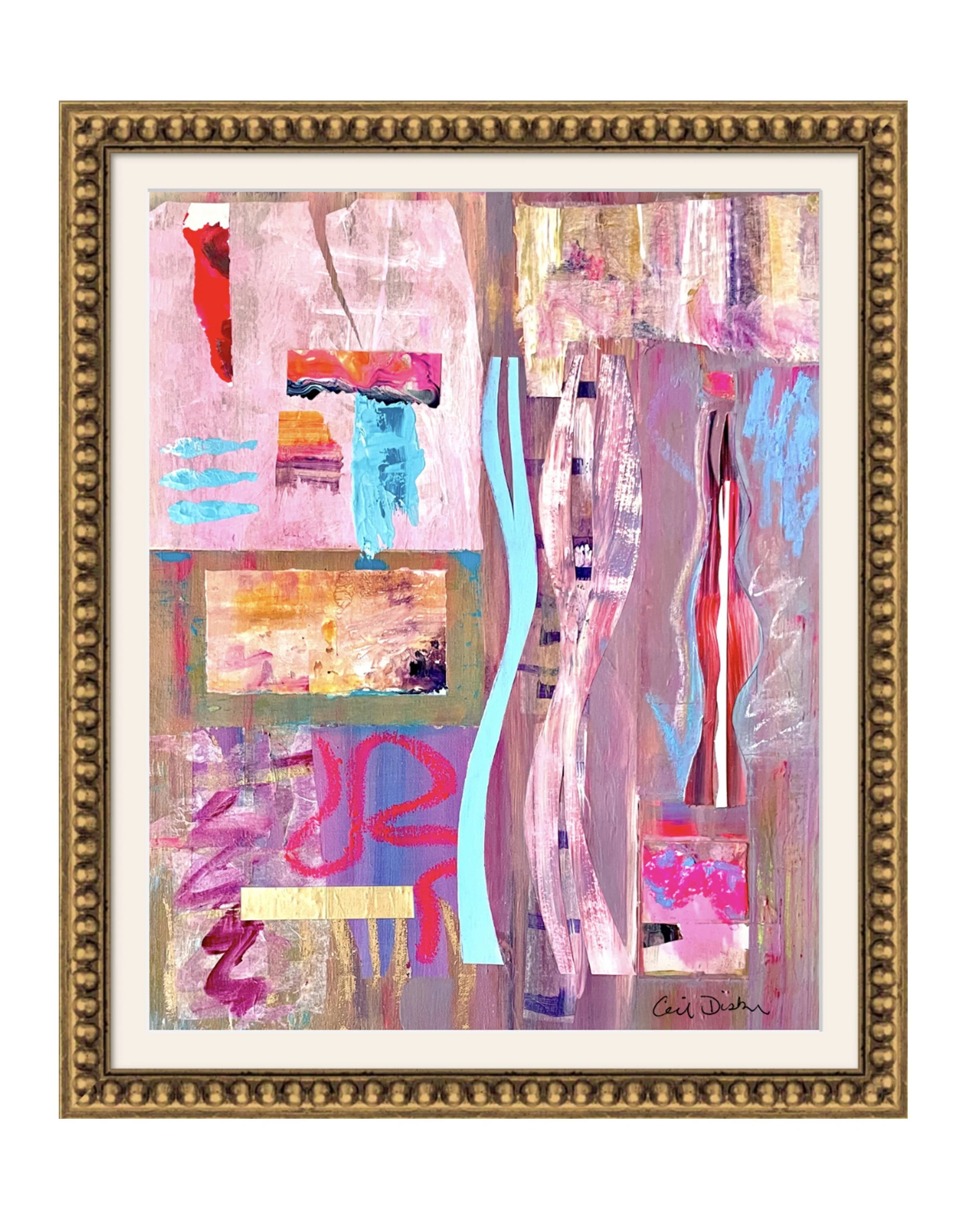 Miracle Road. 16x20 collage print, matted & framed. Ceil Diskin-2025.