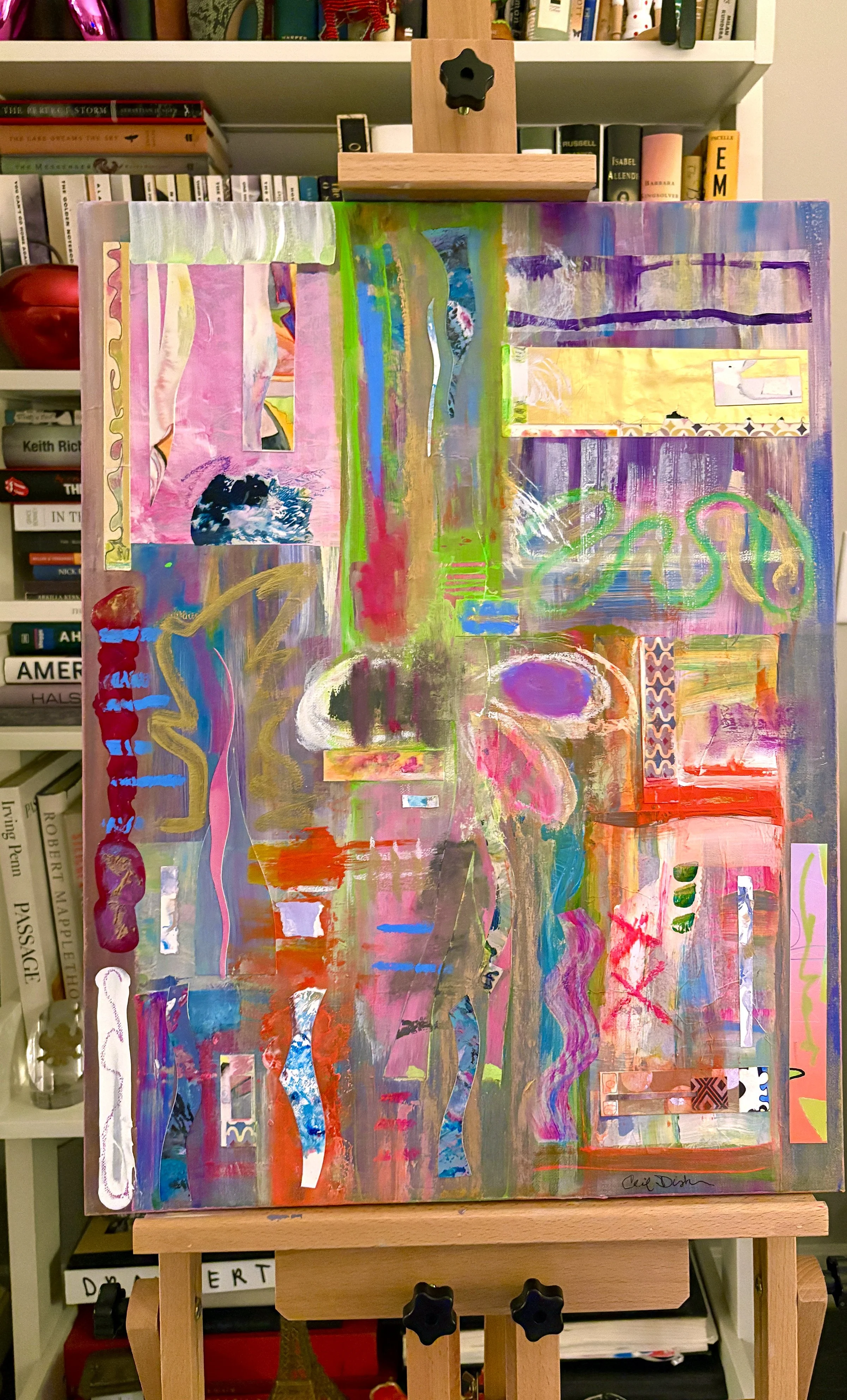 SMASH, mixed media collage on easel, by Ceil Diskin