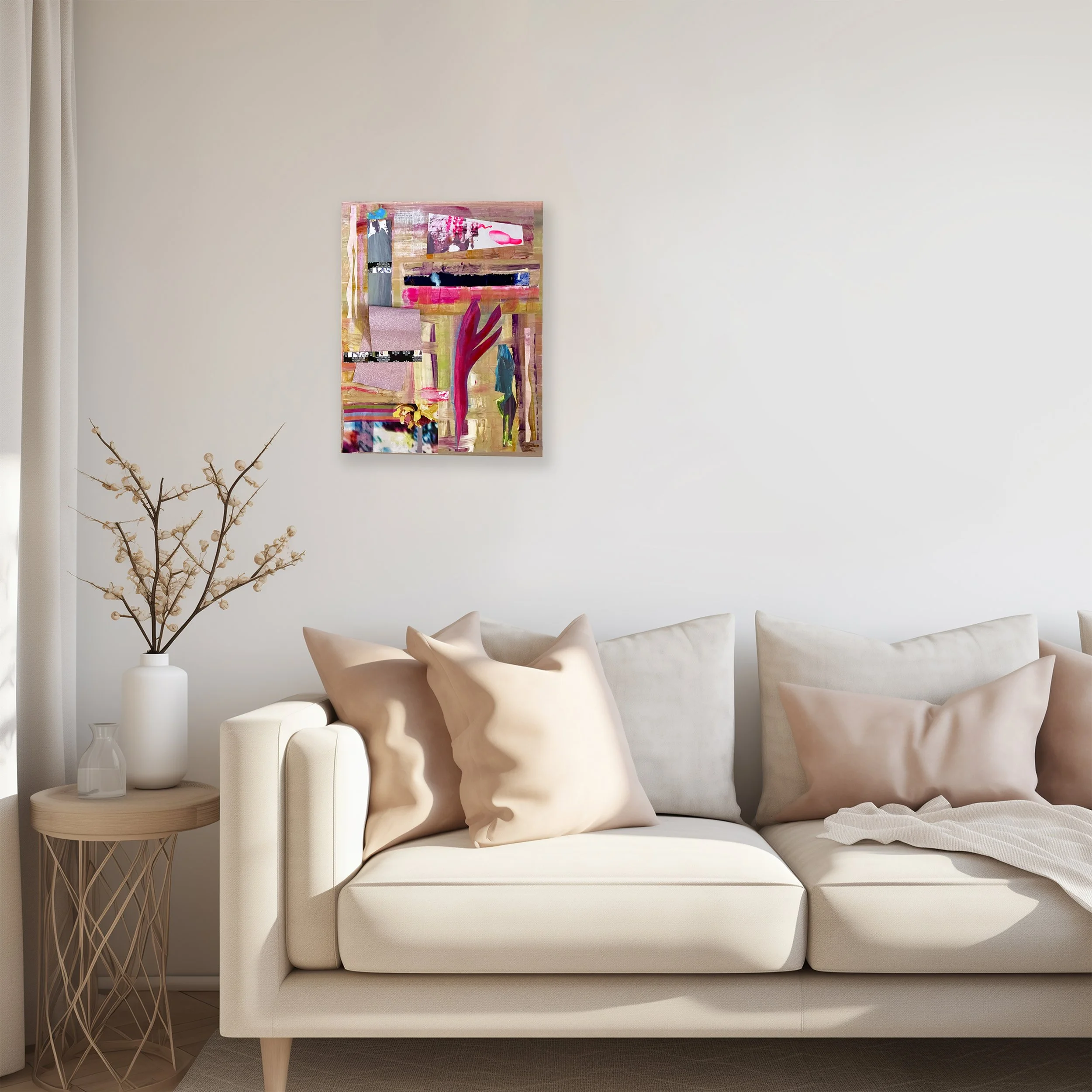 Trusting the Universe. 11x14 collage on canvas, in scene. Ceil Diskin-2025.