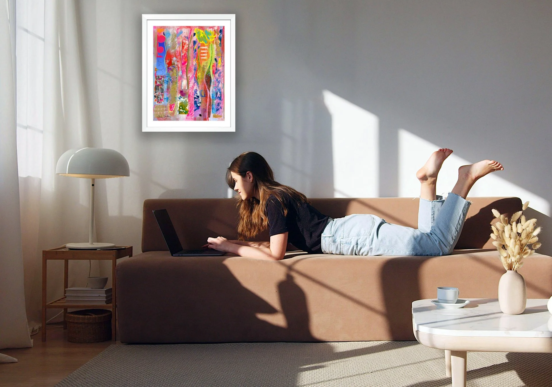 AfterParty, hanging over sofa, by Ceil Diskin