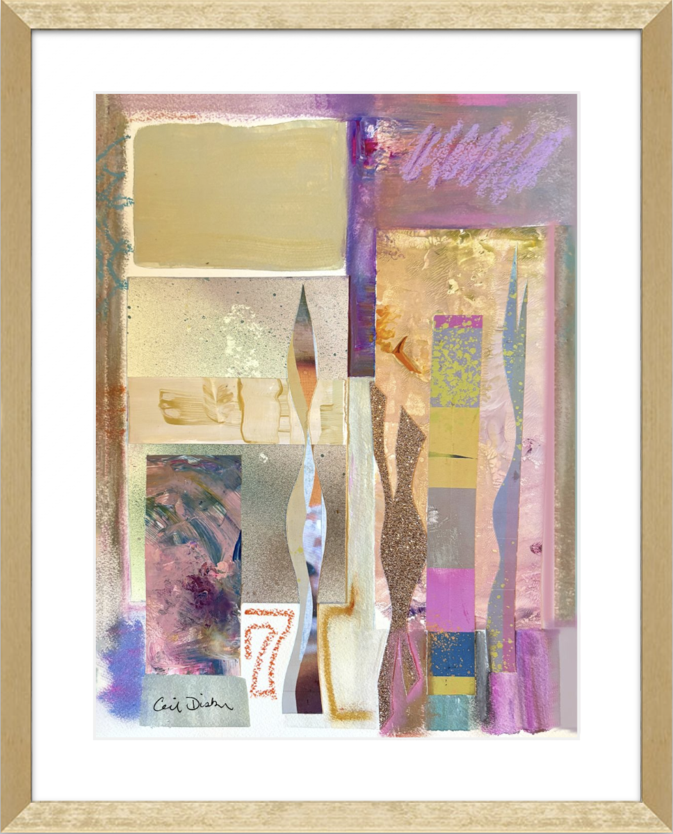 L'Ingenue, collage print in gold frame, by Ceil Diskin