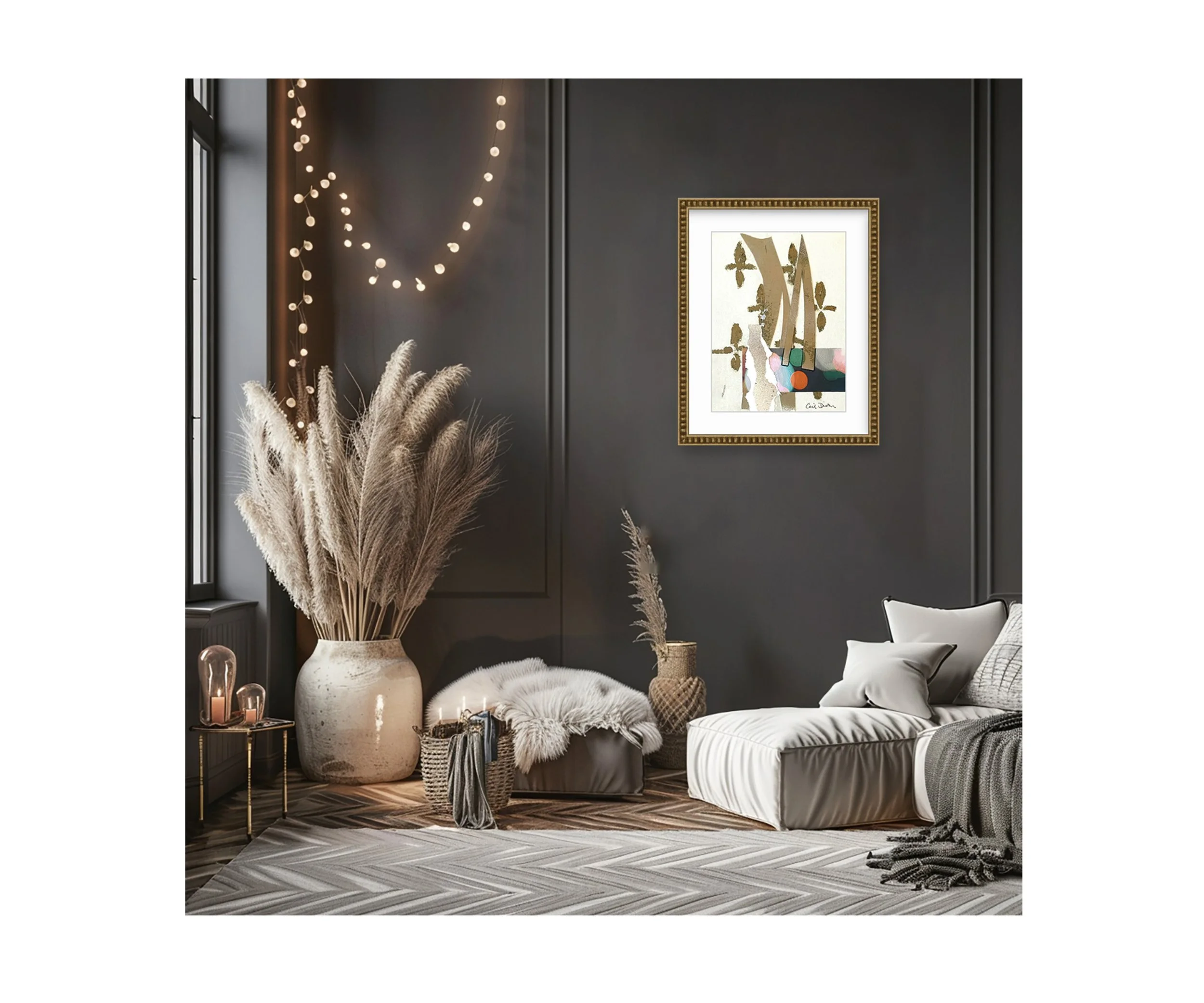 King of Swords-cropped, hanging in dark grey boudoir, by Ceil Diskin
