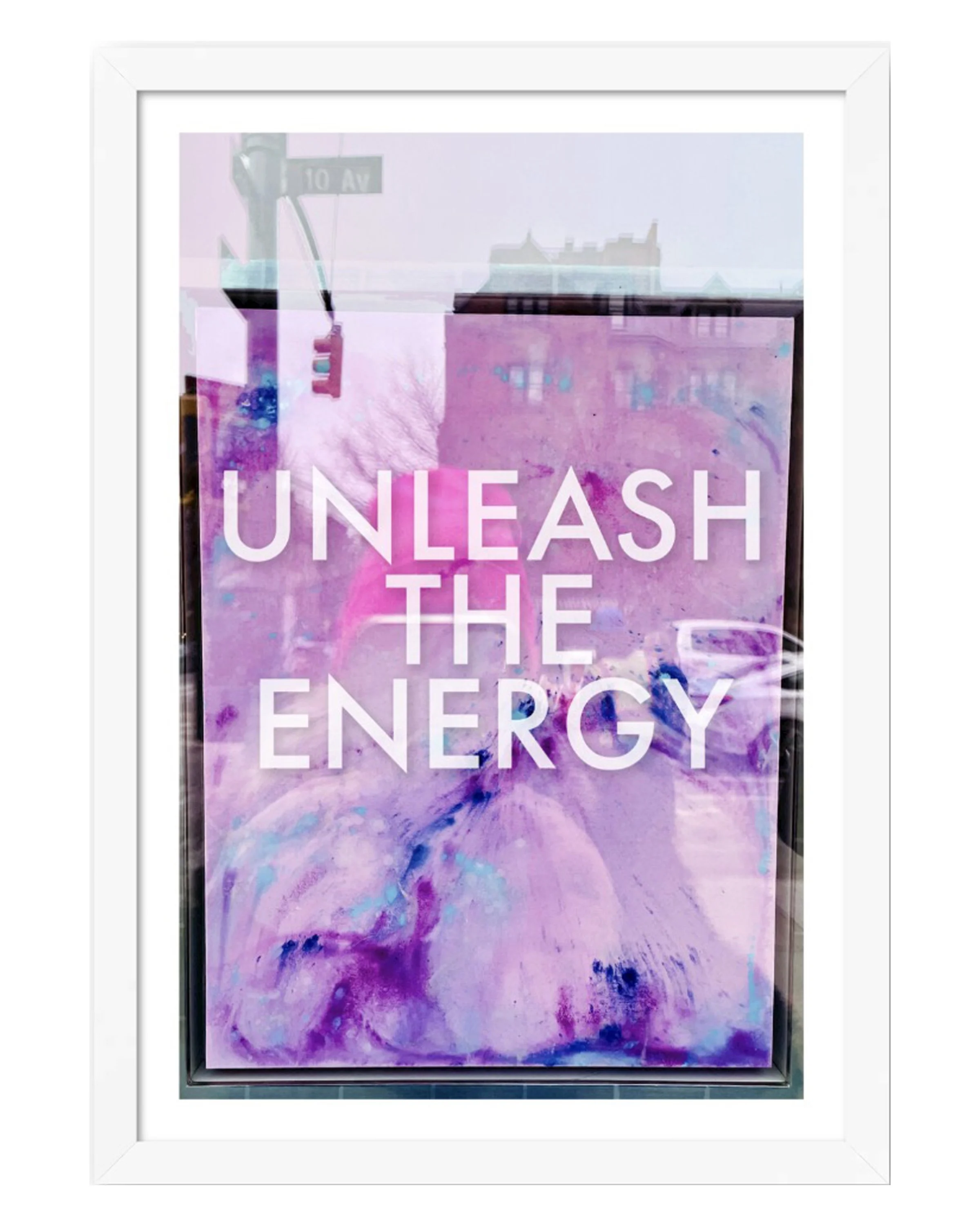 UNLEASH THE ENERGY 11x17 poster in white frame, white mat 13x19