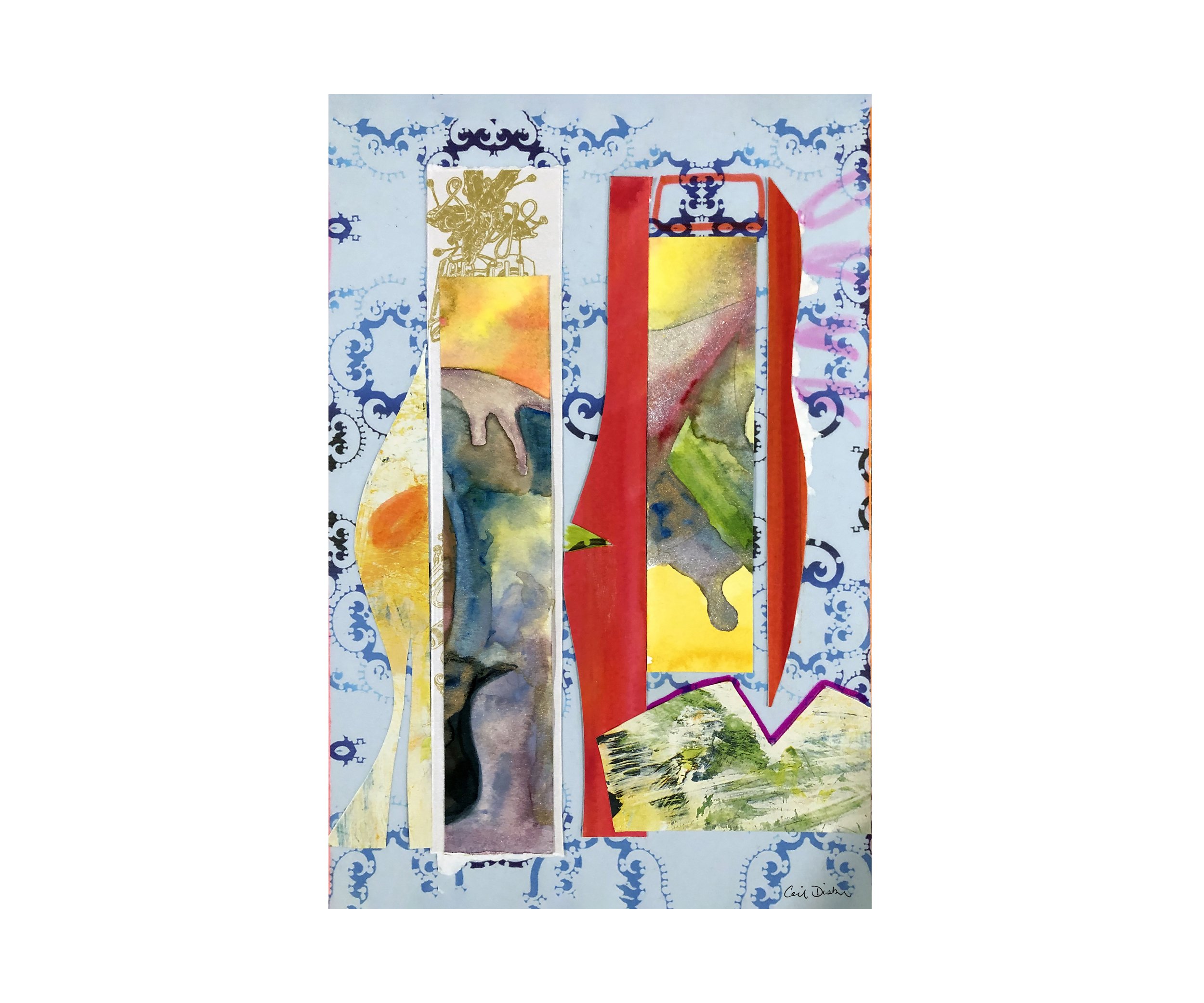 Sevens, collage print, by Ceil Diskin