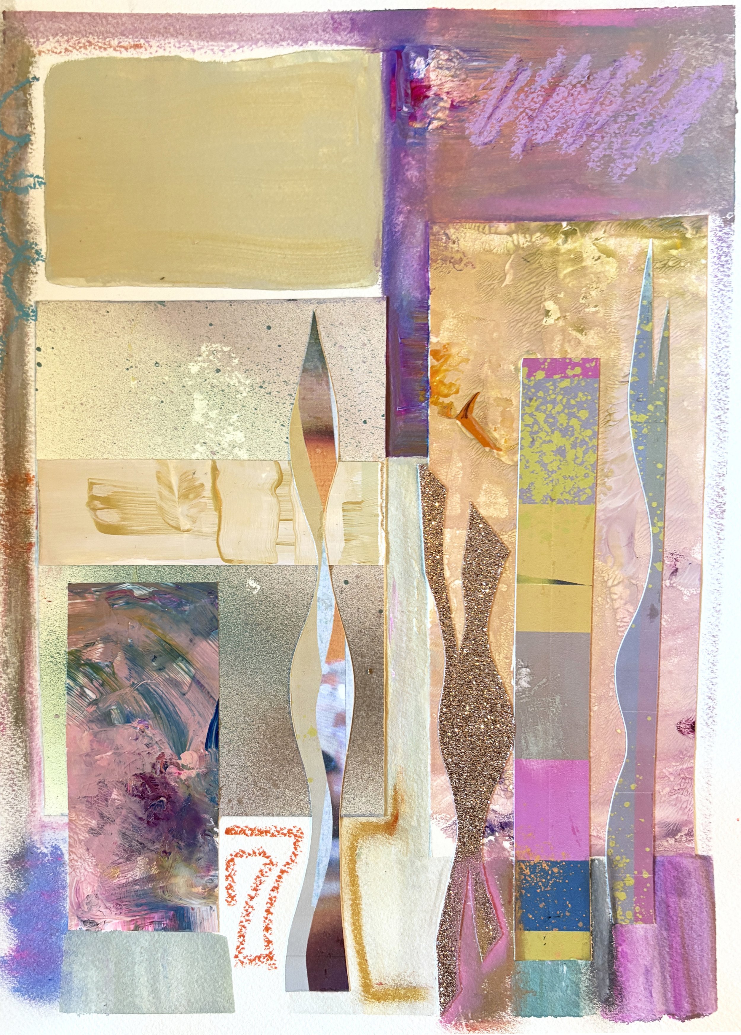 L'Ingenue, mixed media collage on paper, by Ceil Diskin