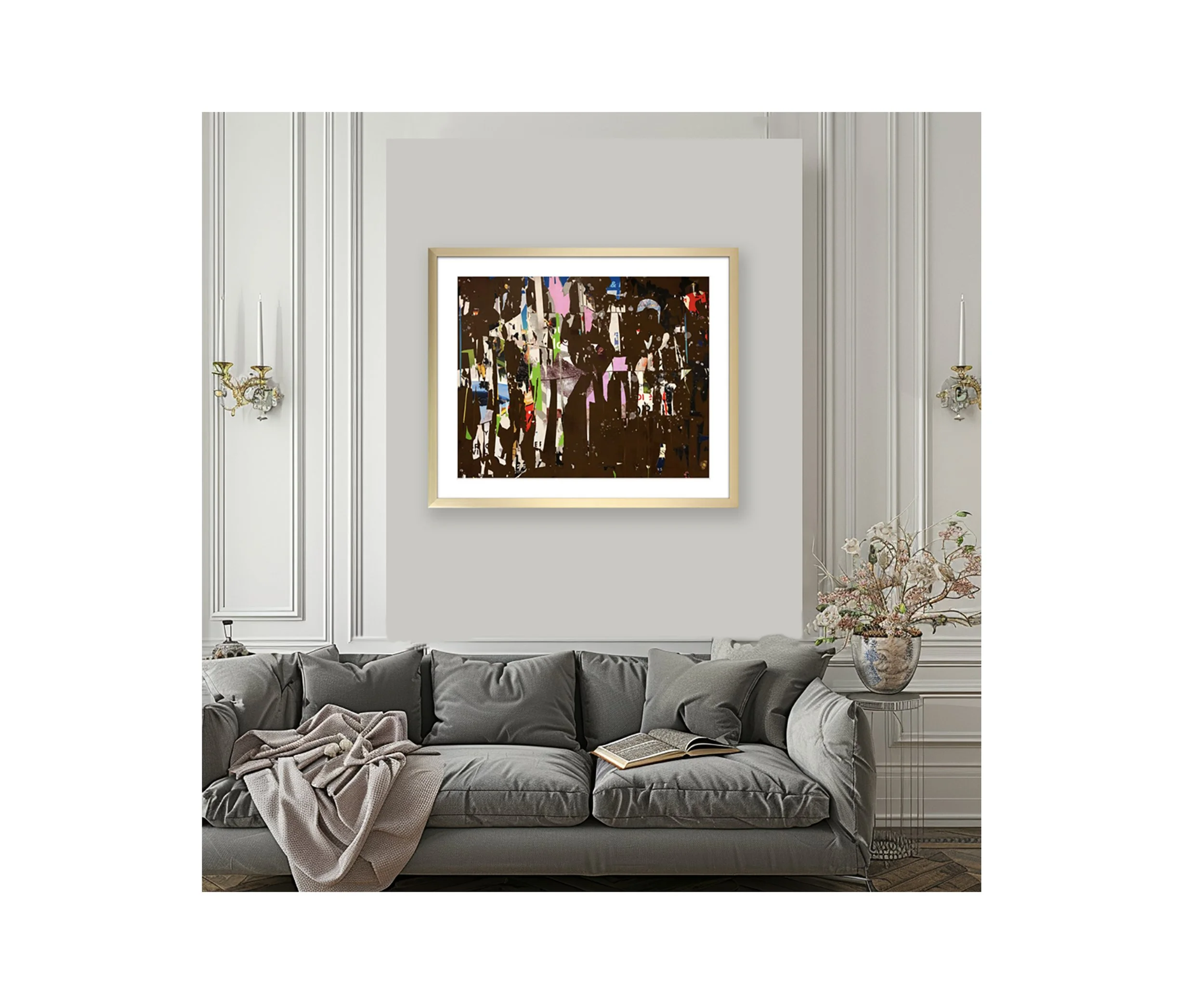 When We Were Strangers, gold frame in elegant living room, by Ceil Diskin