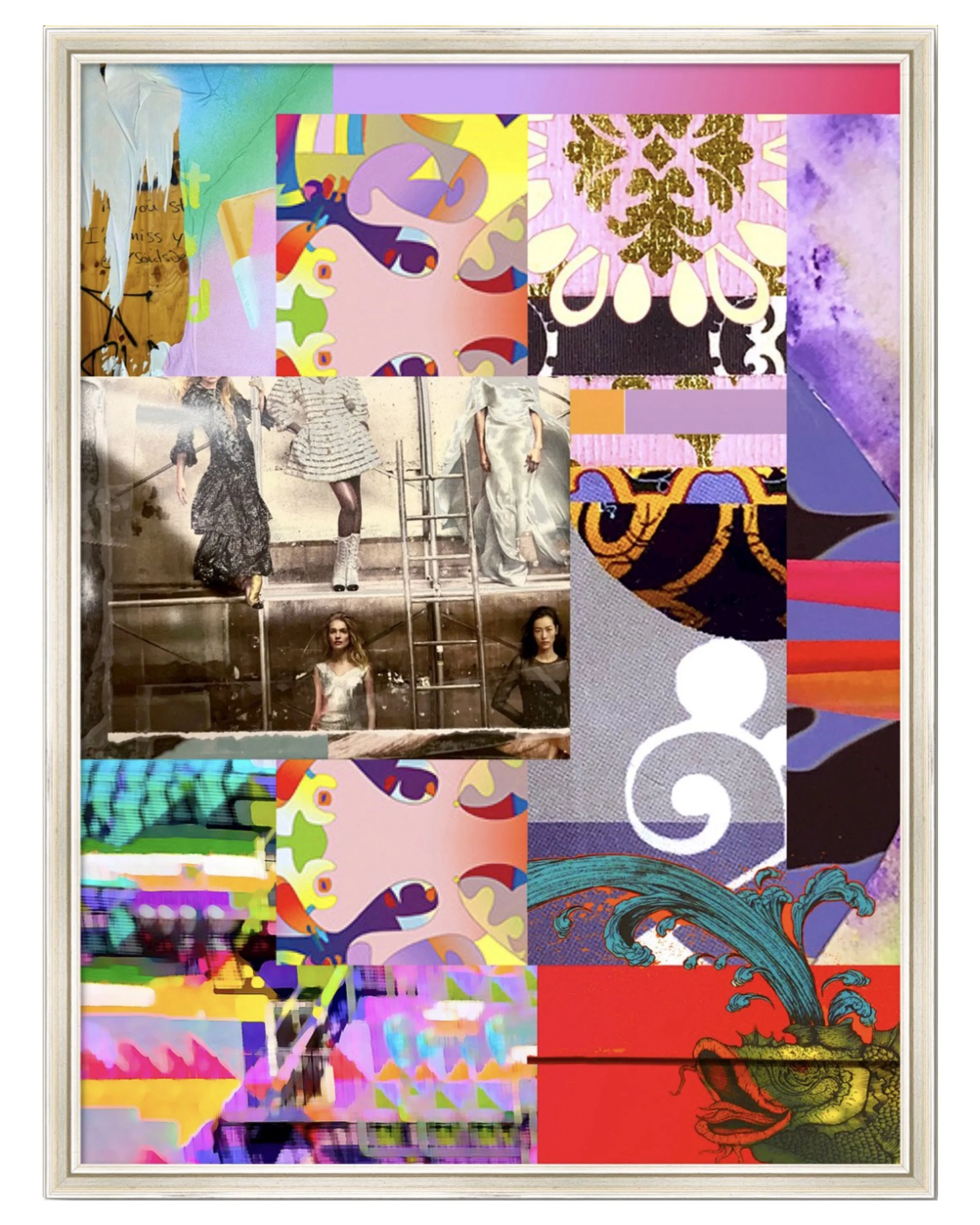 Through a Dark Hallway. 18’x24” digital collage print matted & framed. Ceil Diskin, 2026.