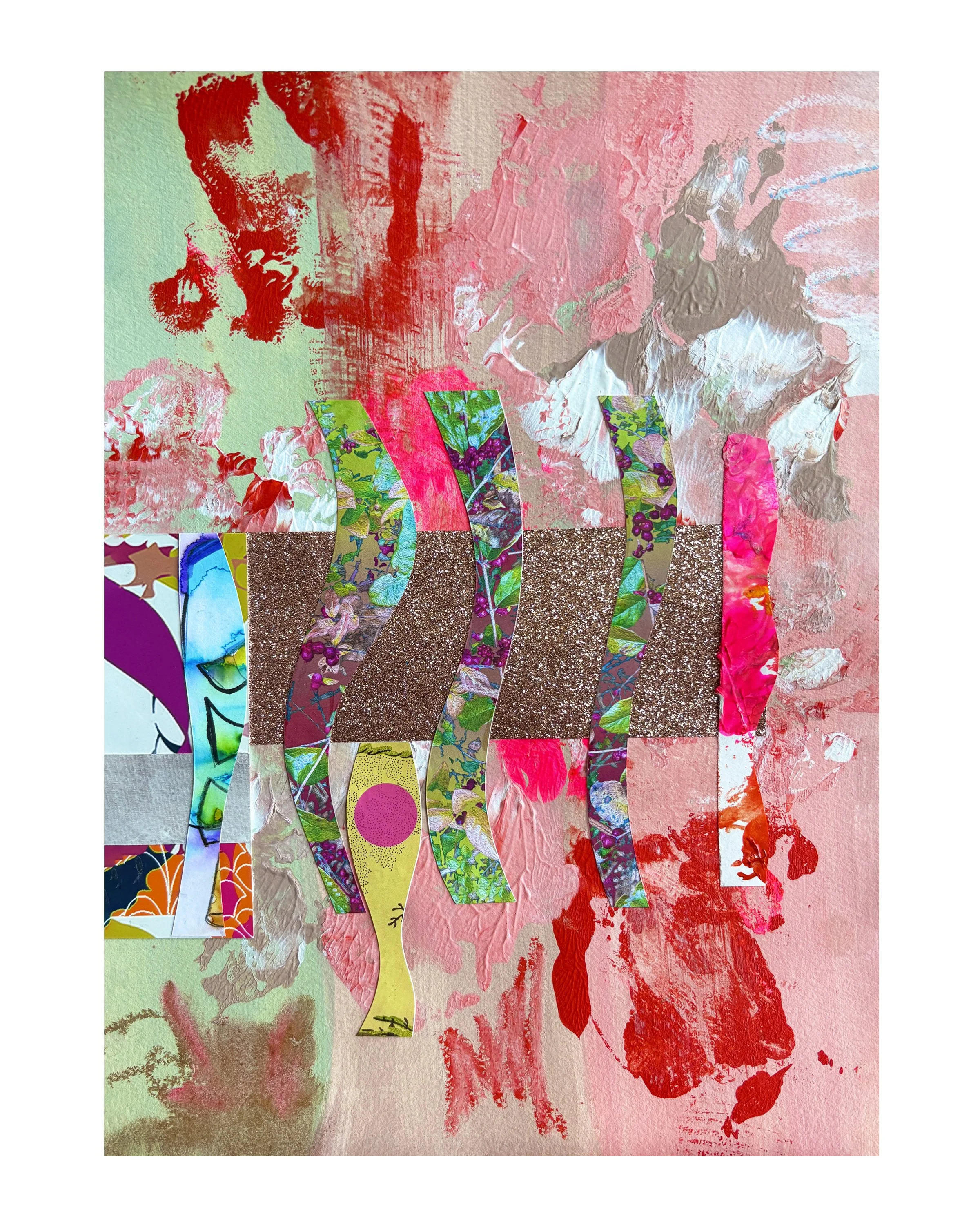 Joy, Sometimes. 10x14 mixed media collage on paper. Ceil Diskin-2025.