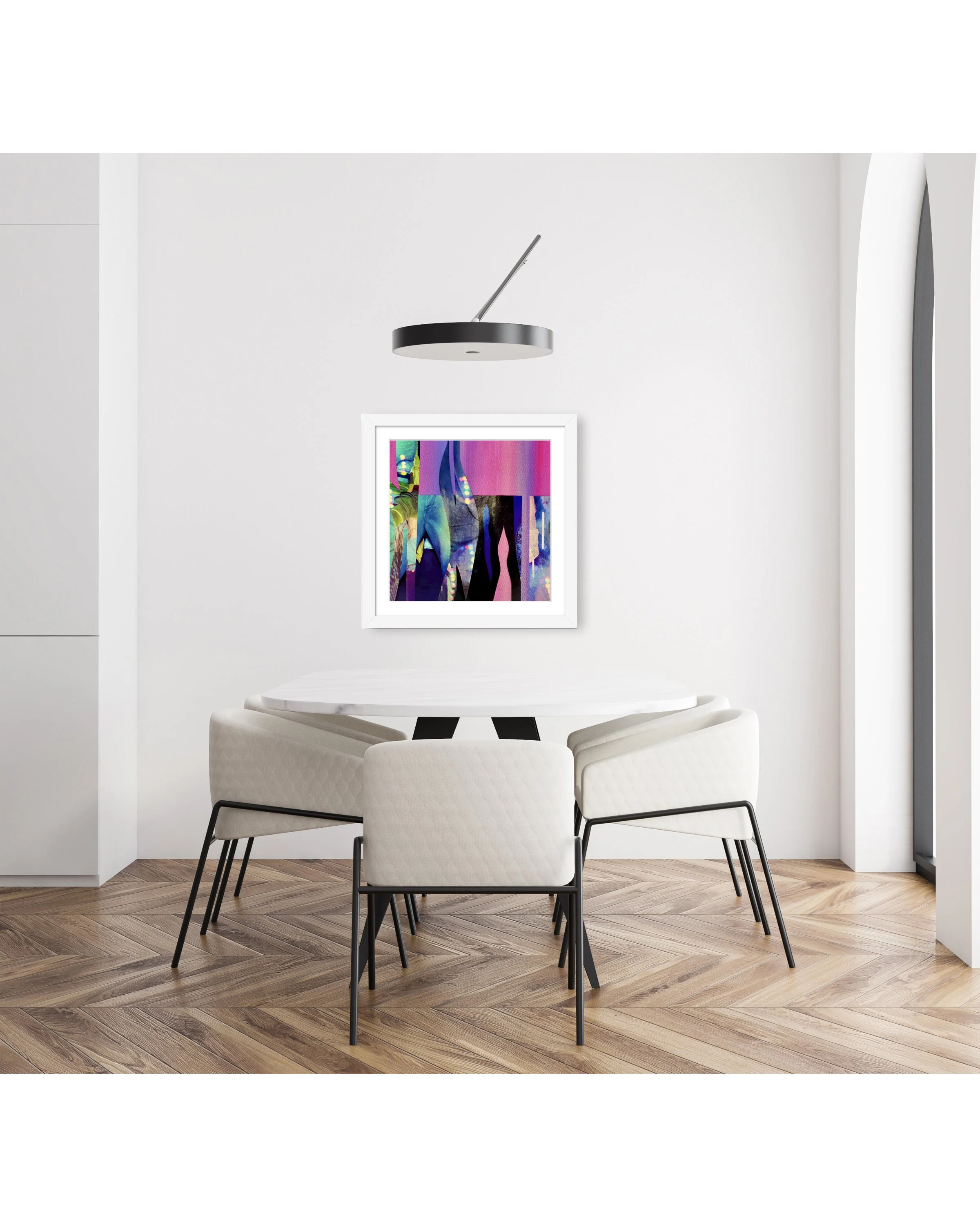 Blue Runway, matted & framed in scene