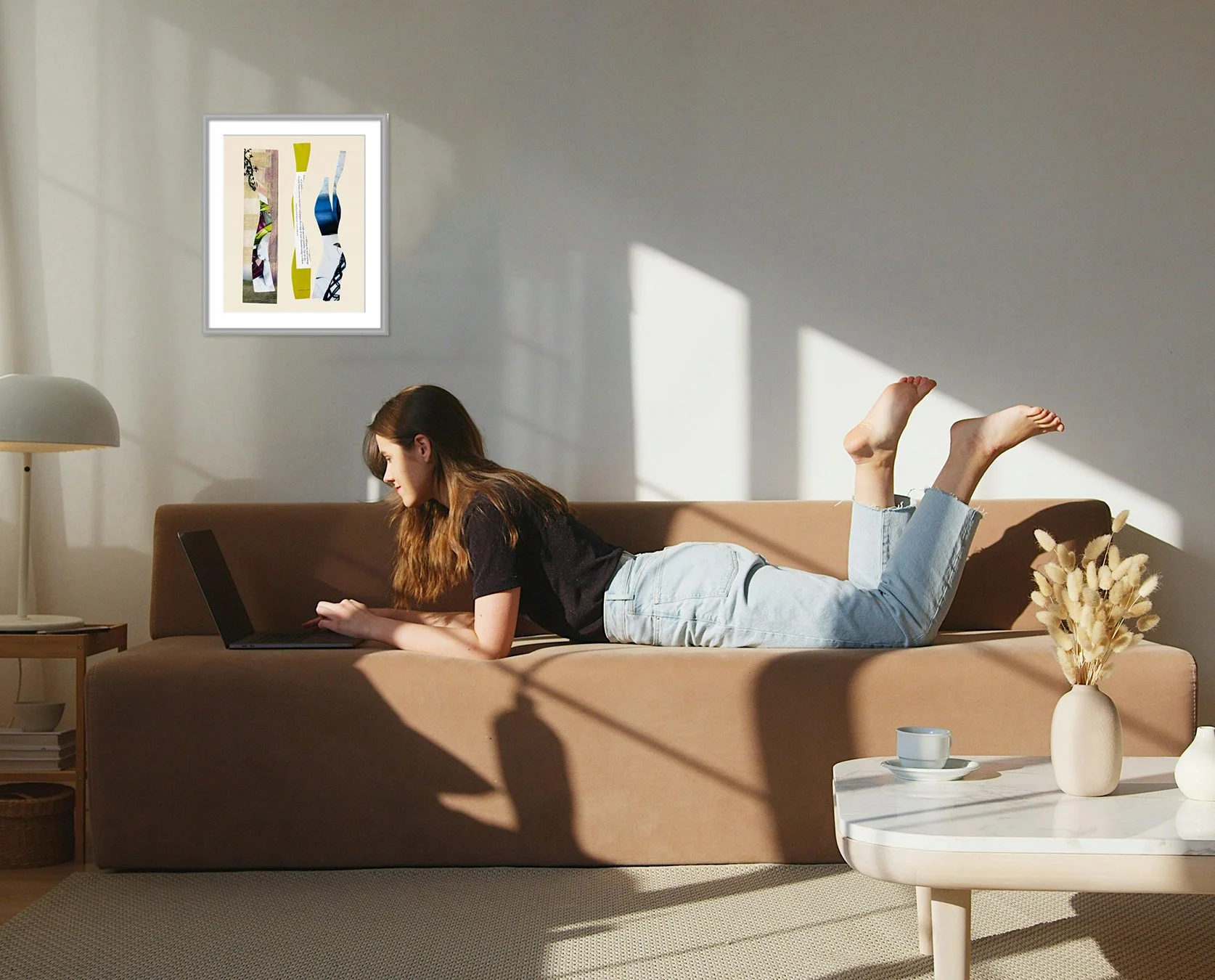 Let’s Go Now. 8x10 collage print, matted & framed, in scene. Ceil Diskin-2025.