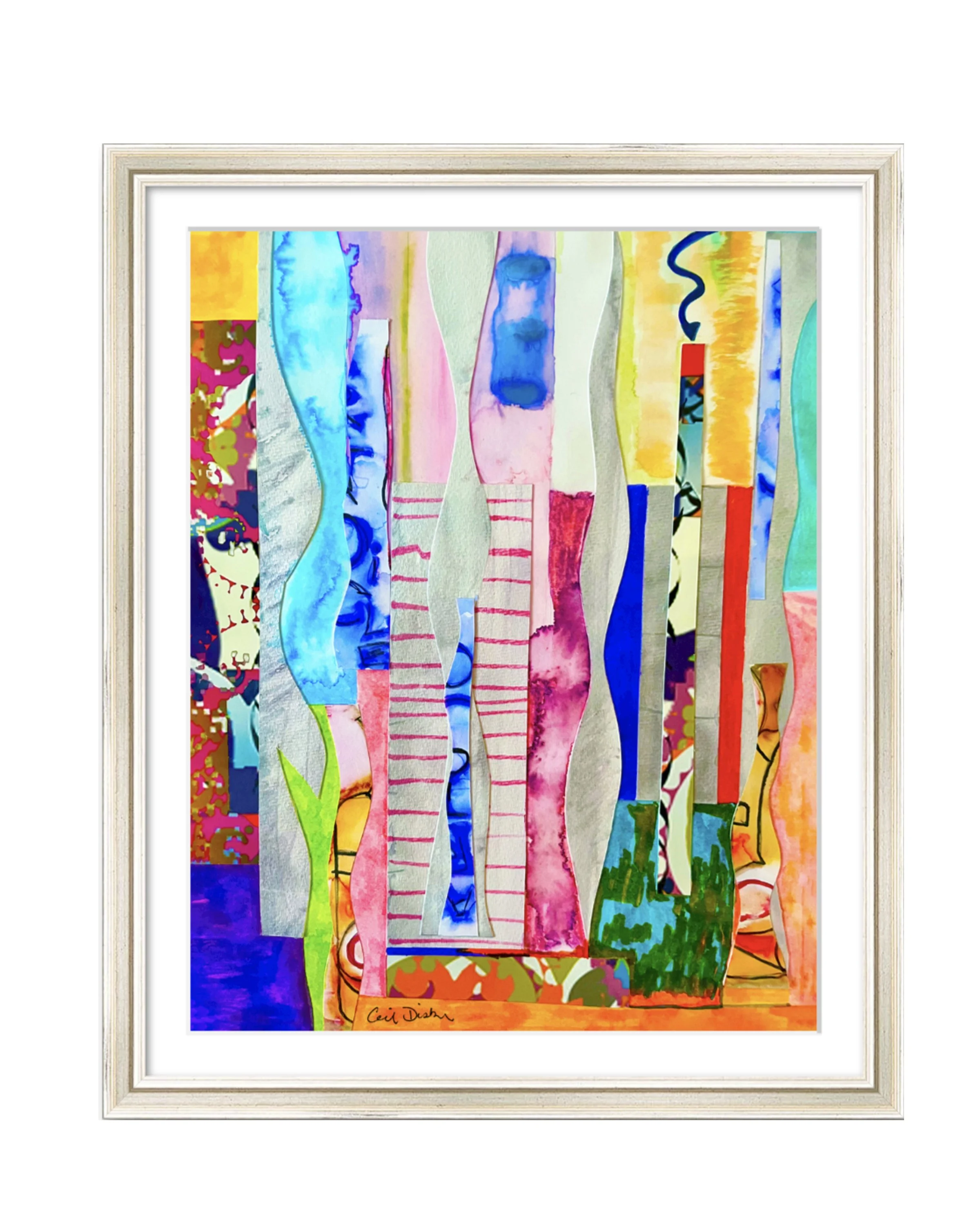 Restless, Mixed Media Collage, matted and framed, by Ceil Diskin