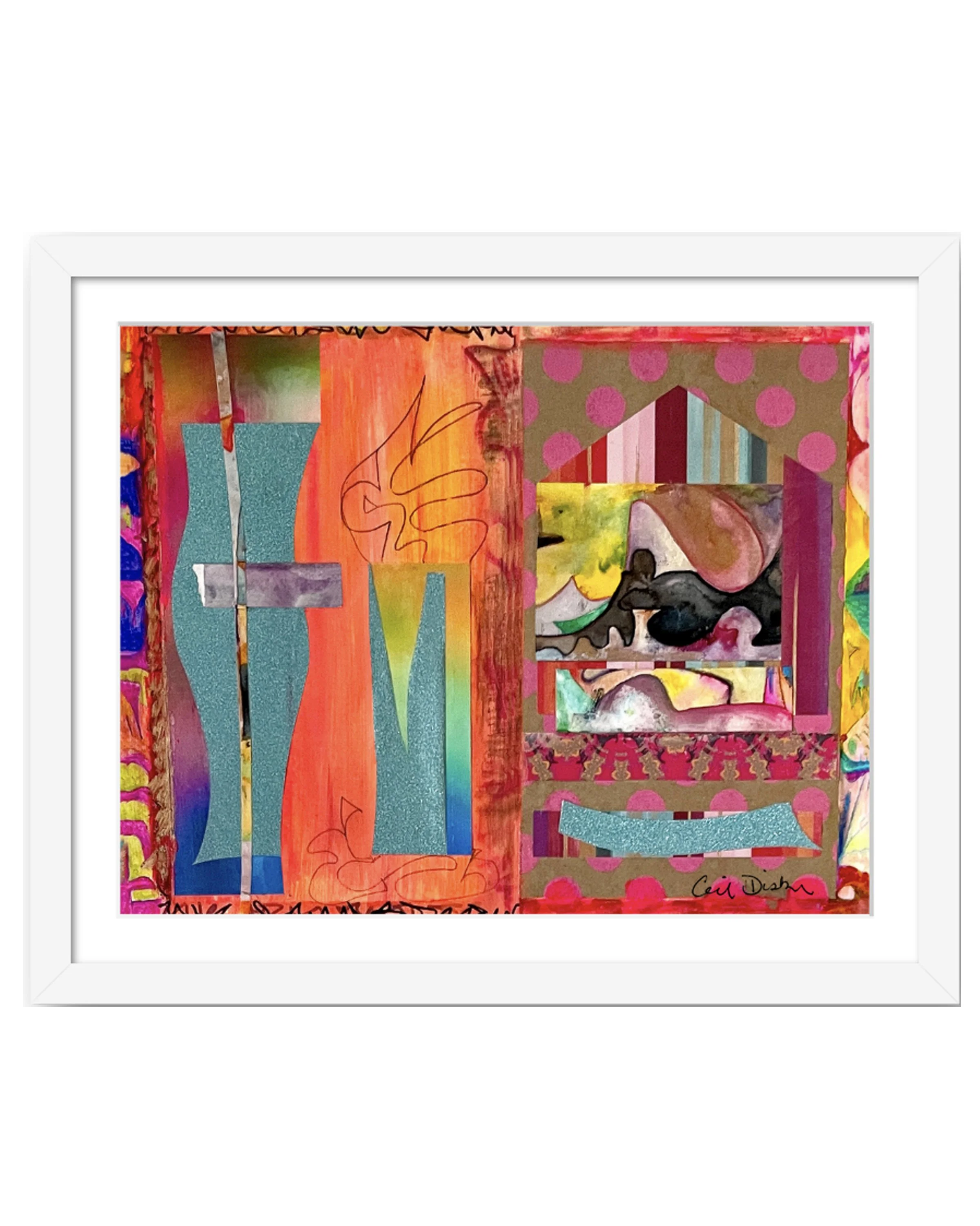 Summertime Birthday. 14x11 collage print, matted & framed. Ceil Diskin-2025.