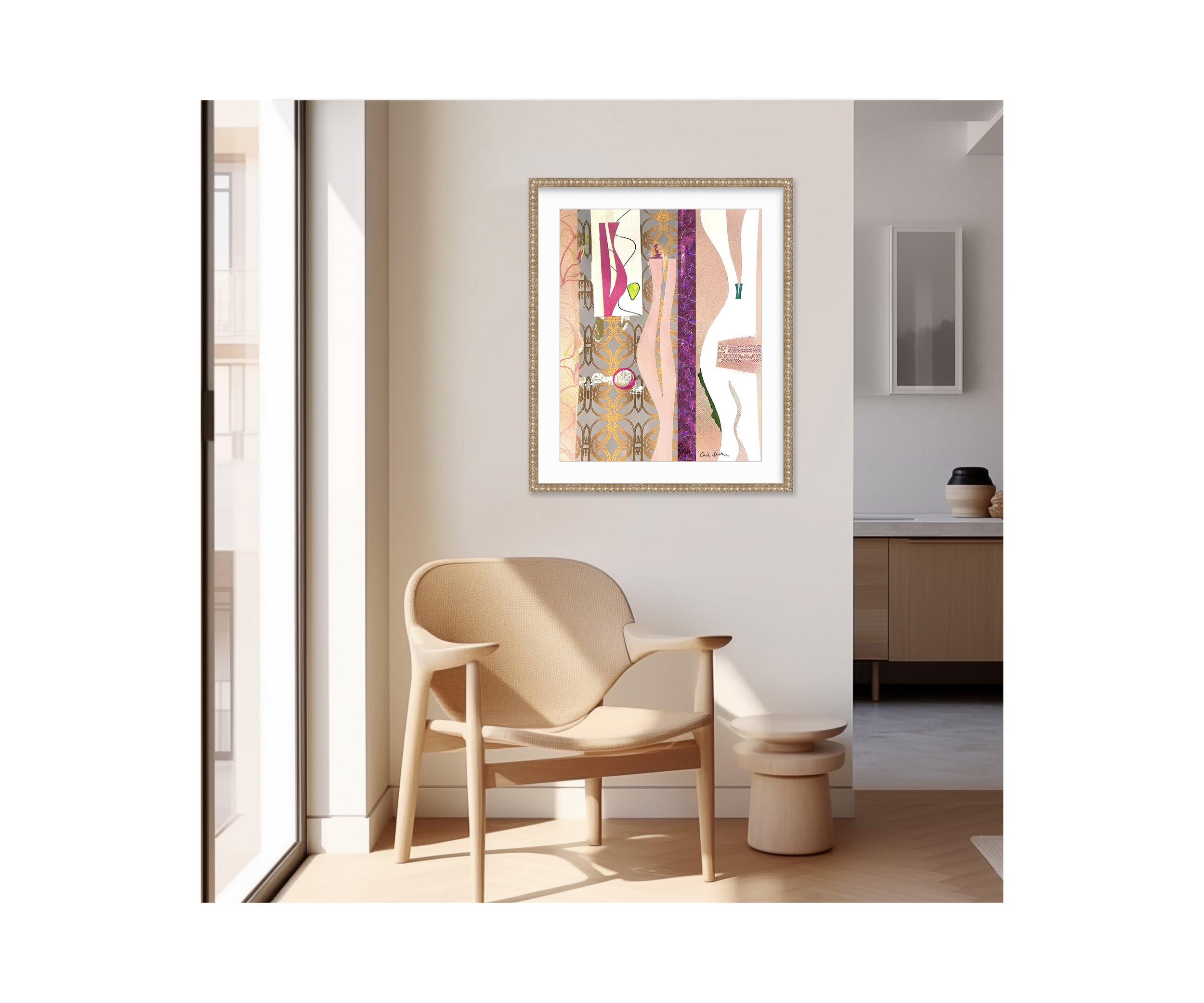 Slouching, in modern room, by Ceil Diskin