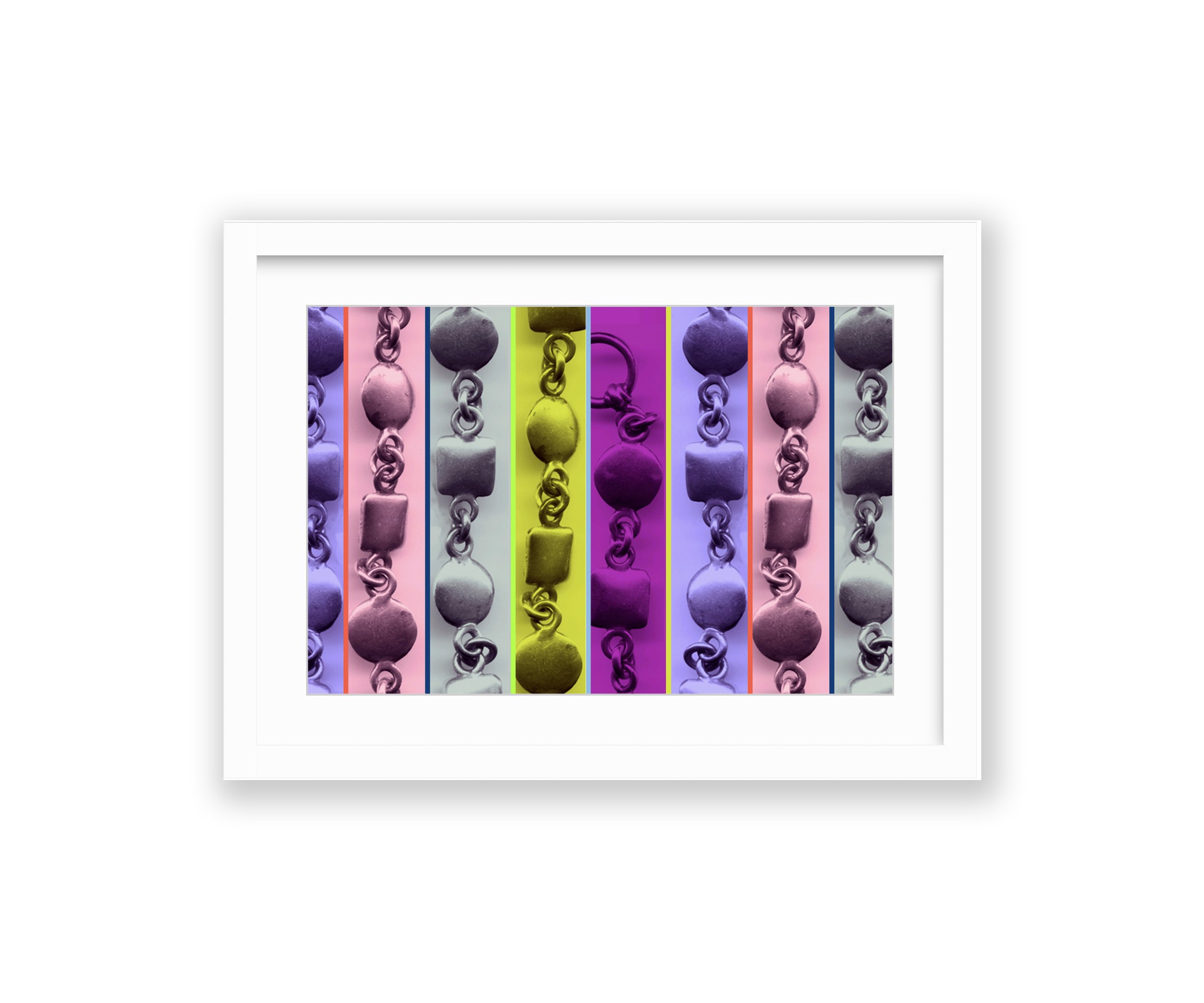 Chains, white frame, by Ceil Diskin