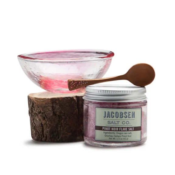 This handmade wooden spoon is crafted from cherrywood in Pennsylvania by a family-run business, while the glass salt cellar (also handmade in Portland) has a touch of color that makes it pop. Simple and elegant on the dining table or next to the stove.