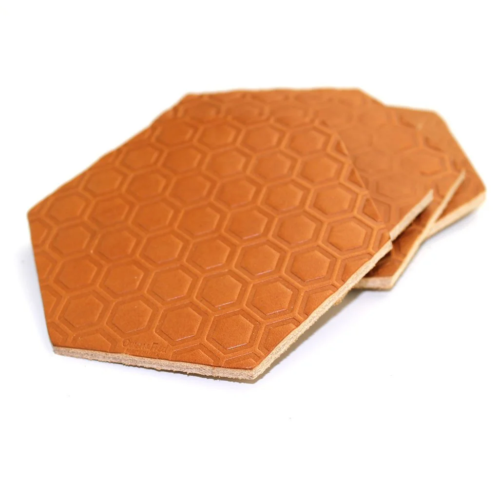 Fred and Owen Brown Leather Hexagon Coaster Set