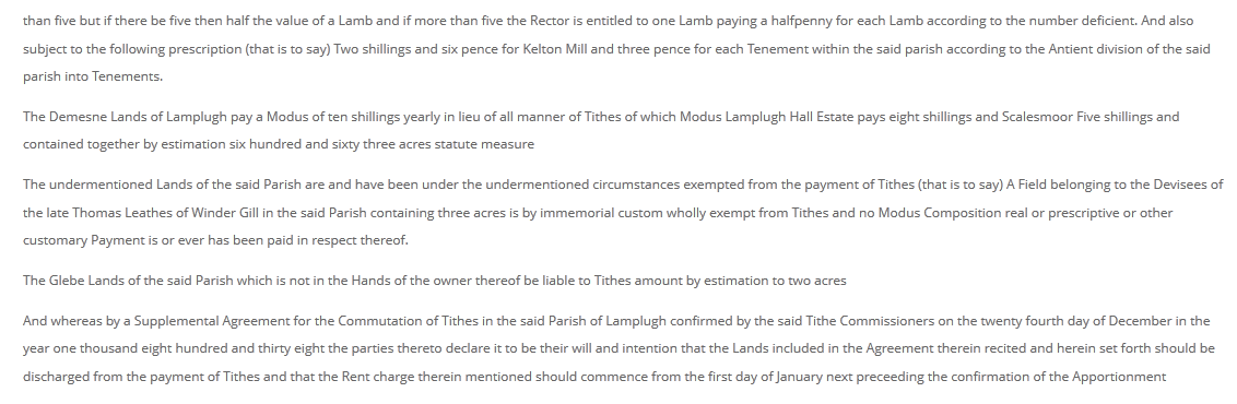 Lamplugh Tithe Apportionment 1837